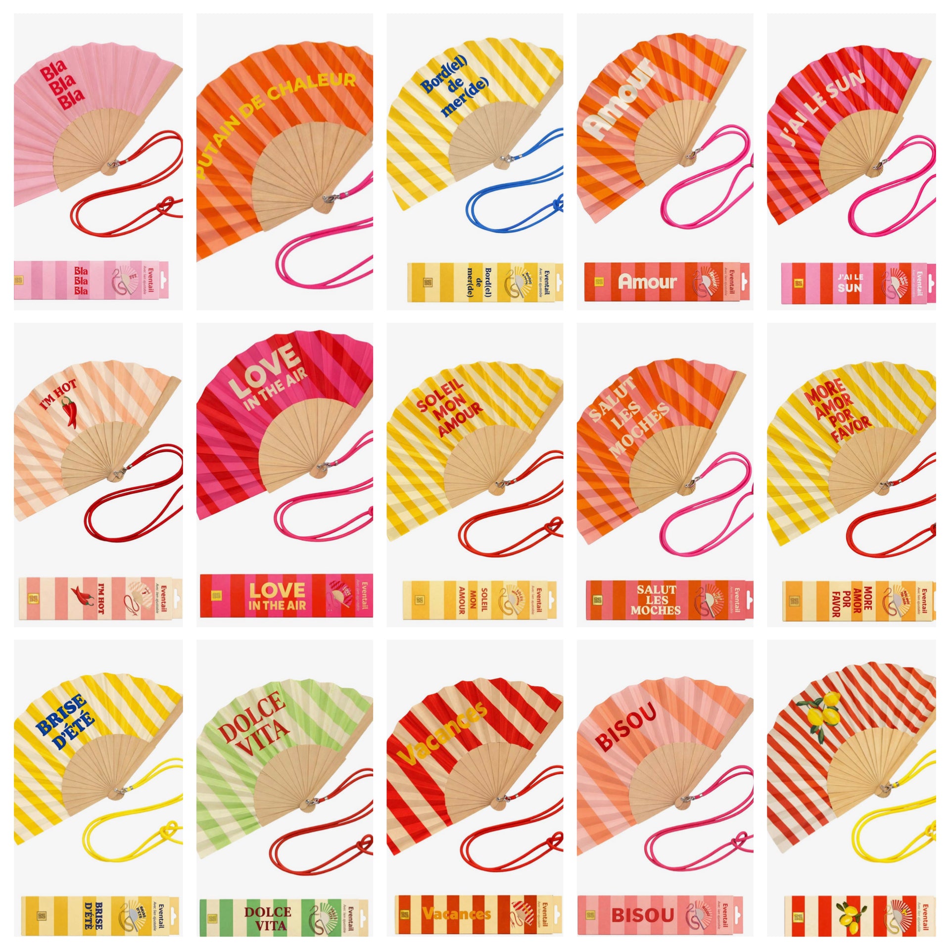 Éventail coloré à message avec bandoulière