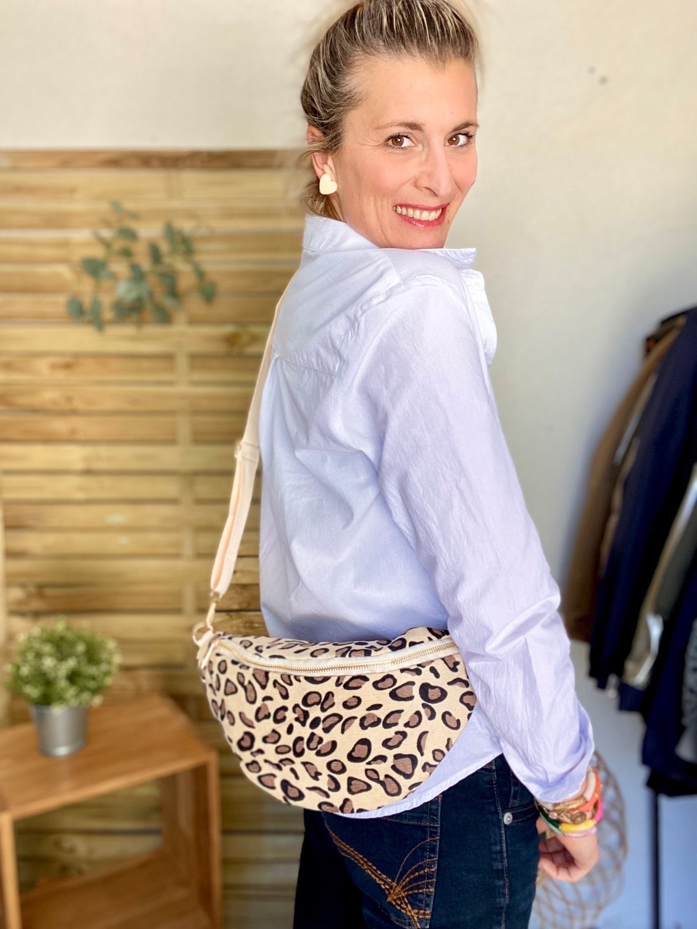 Sac banane XL velours Ciao Boum - IVY - Léo Beige (20 coloris)