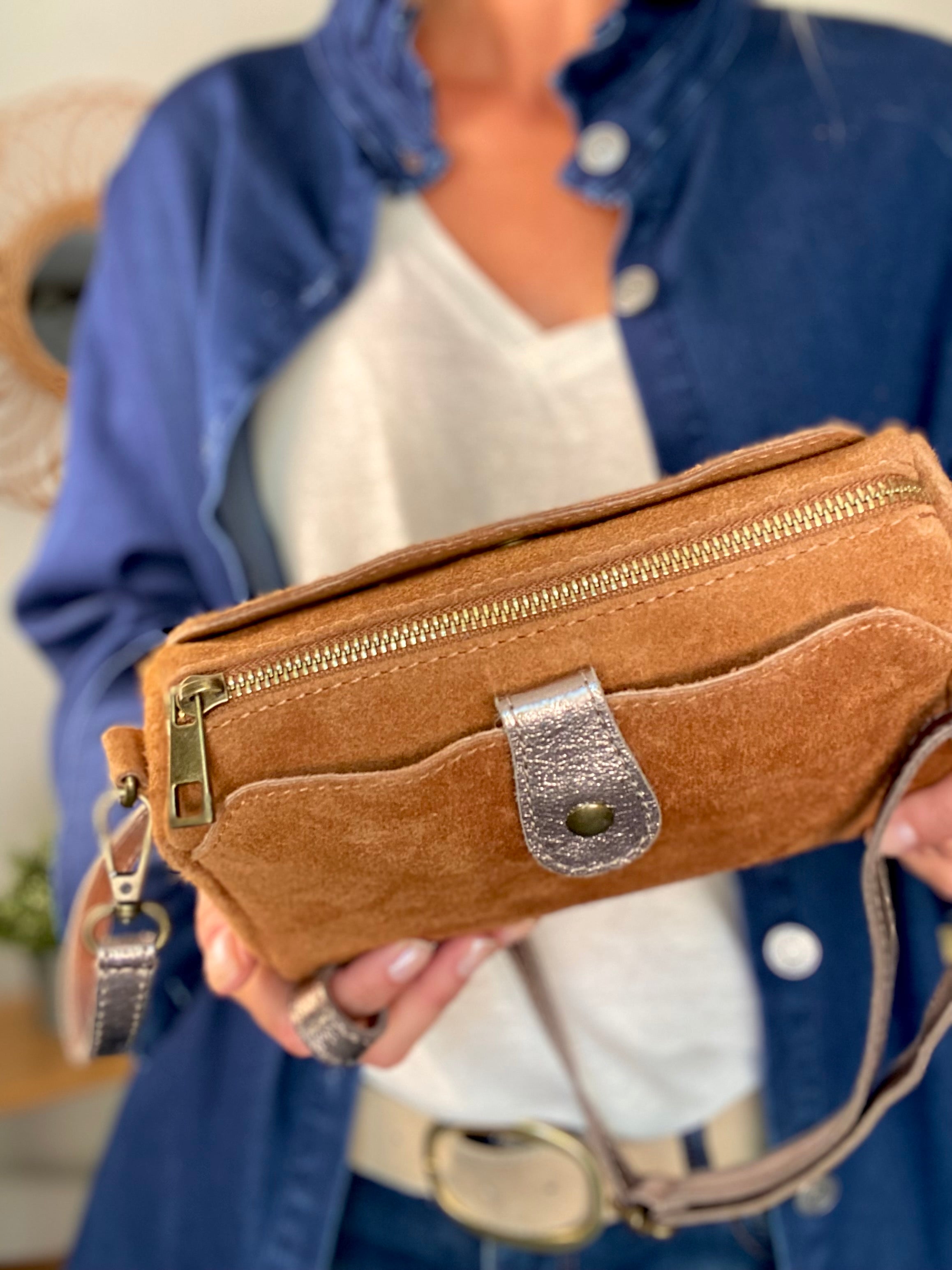 Sac bandoulière en cuir EZRA - Camel/Bronze