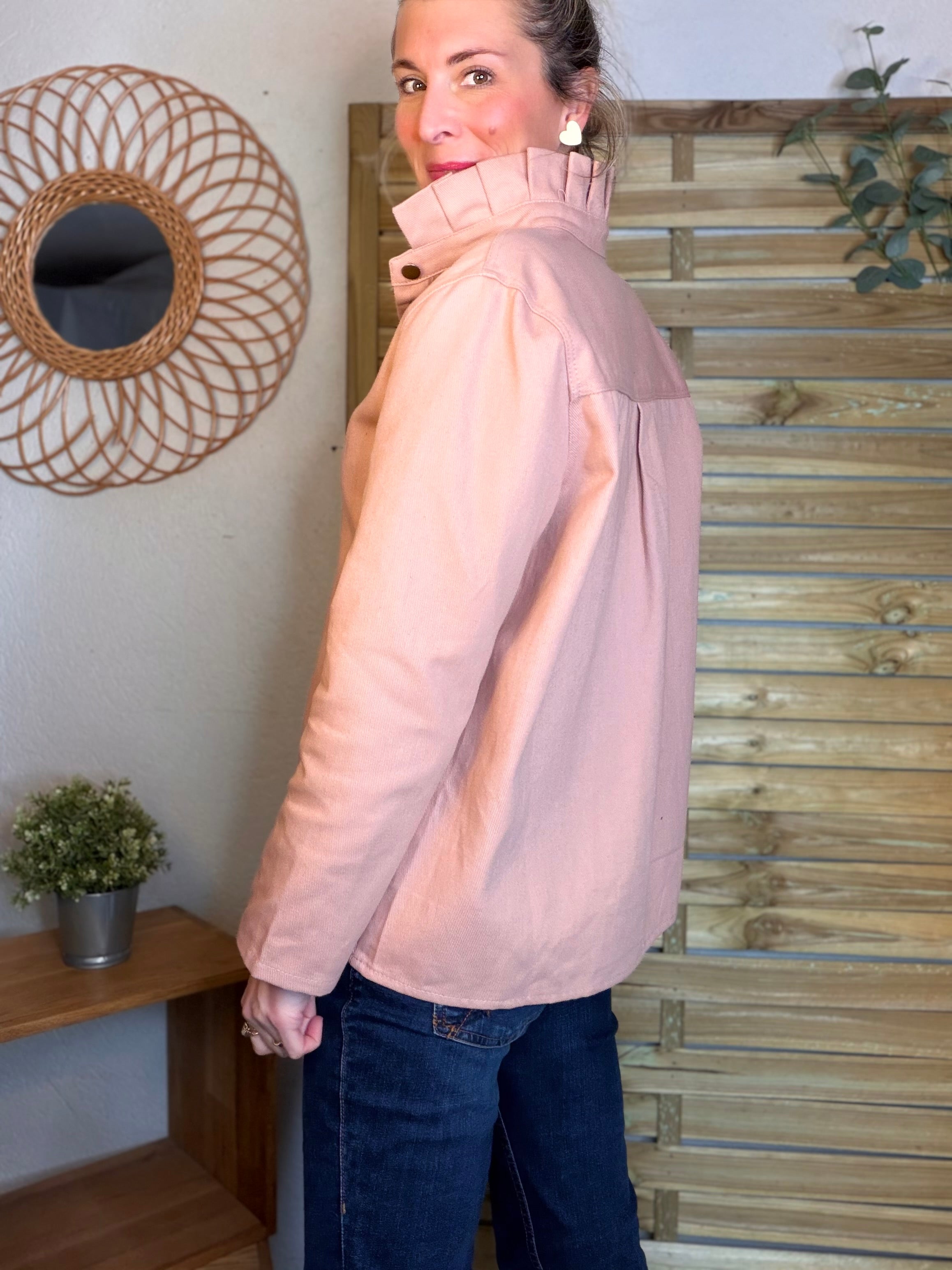 ⚡️ ARRIVAGE - Veste / Chemise en coton, col victorien volanté Beige taupe HILLARY - Rose