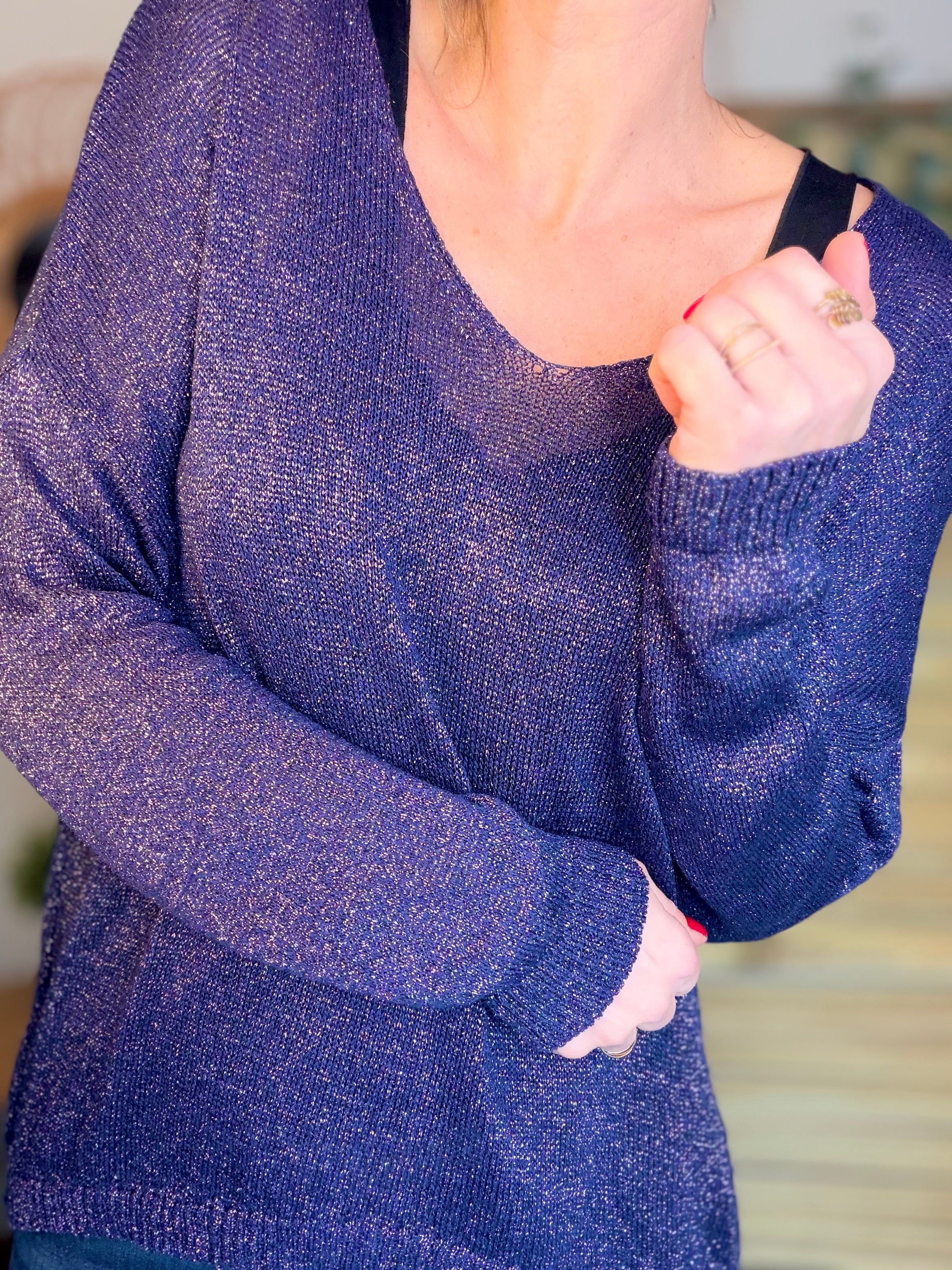 Pull maille lurex et étoile ⭐️ POLLY - Marine / Doré