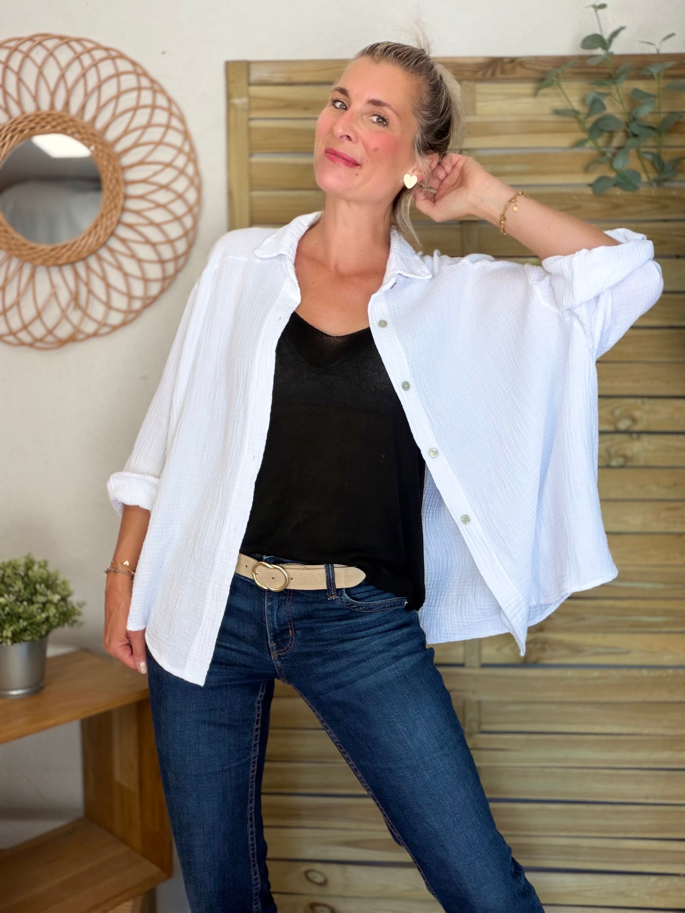 Chemise en gaze de coton unie FÉLICIA Blanc