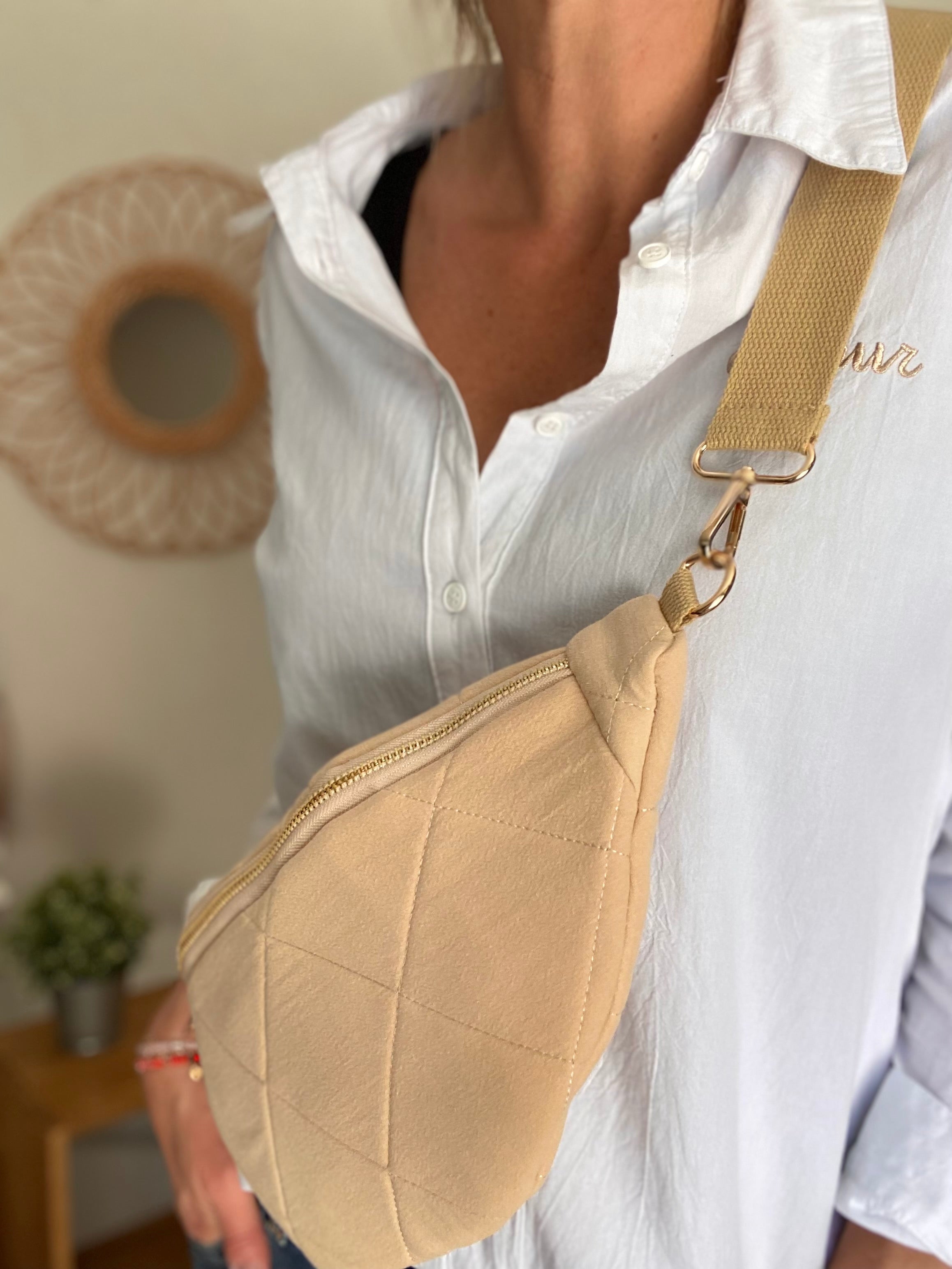 Sac banane XL gaze de coton surpiquée Ciao Boum - CARLY - Beige - FIN DE SÉRIE