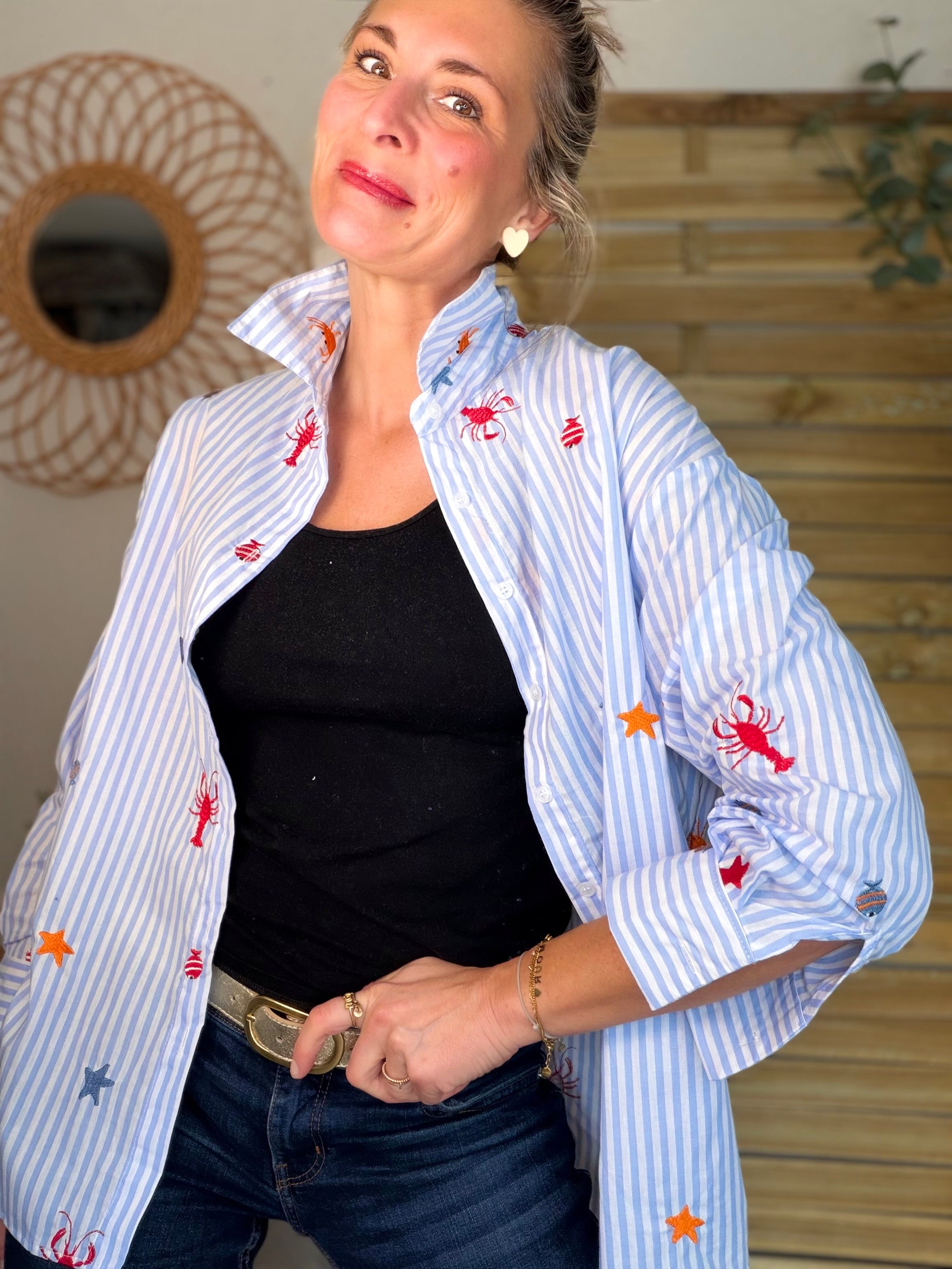 ⚡️ARRIVAGE - Chemise bleue à rayures coquillages et crustacés - ELORY