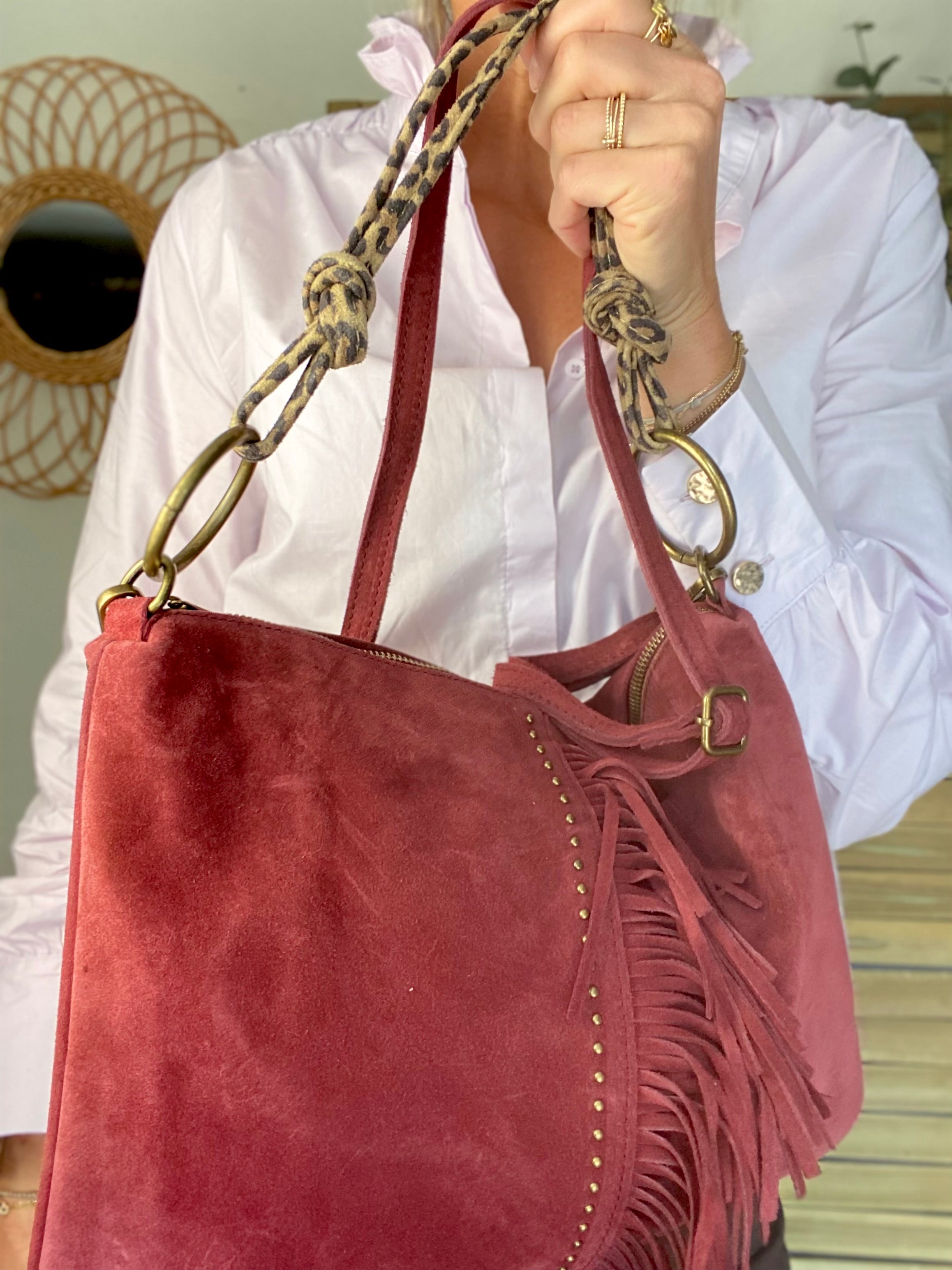 ⚡️PÉPITES FRIDAY - Sac en cuir daim 2 bandoulières (Léo et bordeaux) - Bordeaux - BROOKLYN