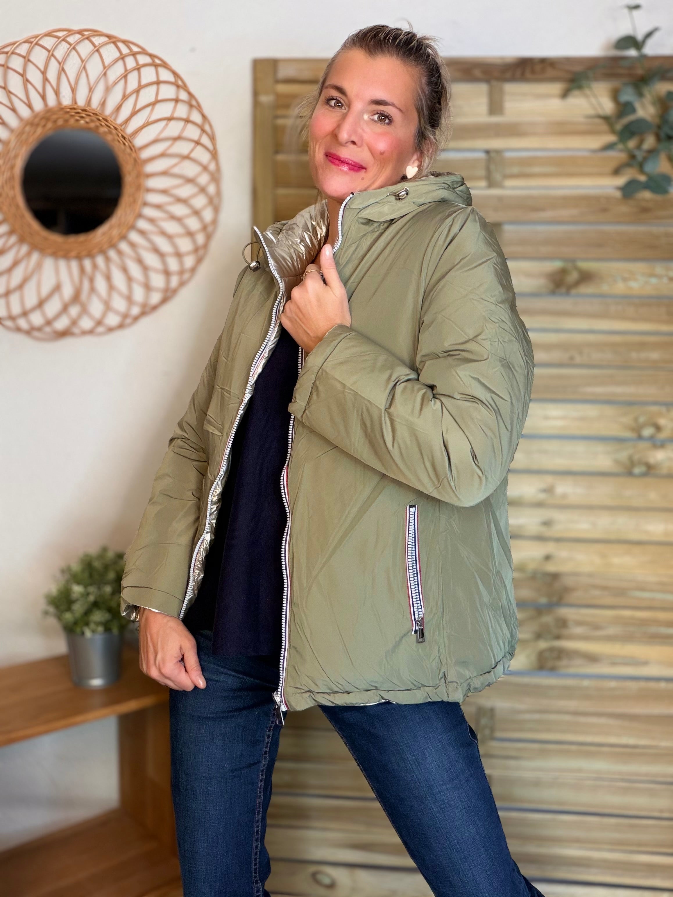 ⚡️PÉPITES FRIDAY - Doudoune imperméable réversible longue ANGÈLE COURT - Kaki clair - MELYA MELODY