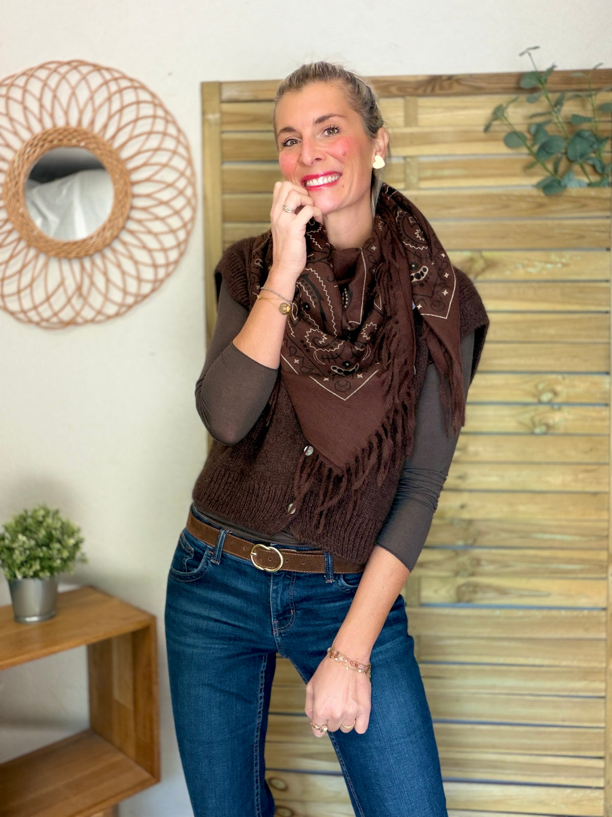 Gilet sans manche en maille laine et mohair AVERY Chocolat