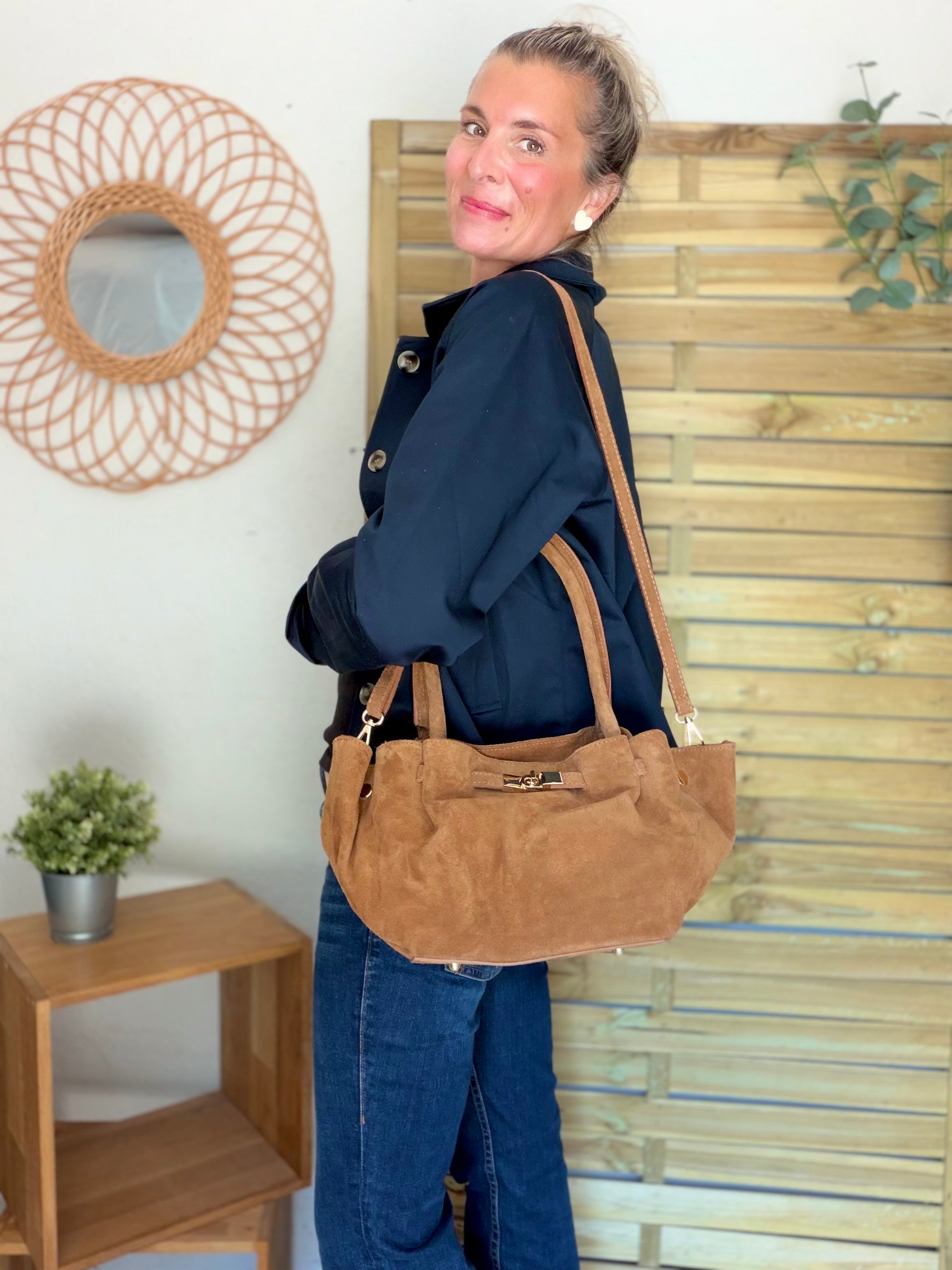 Sac cabas en cuir daim HANA - Camel