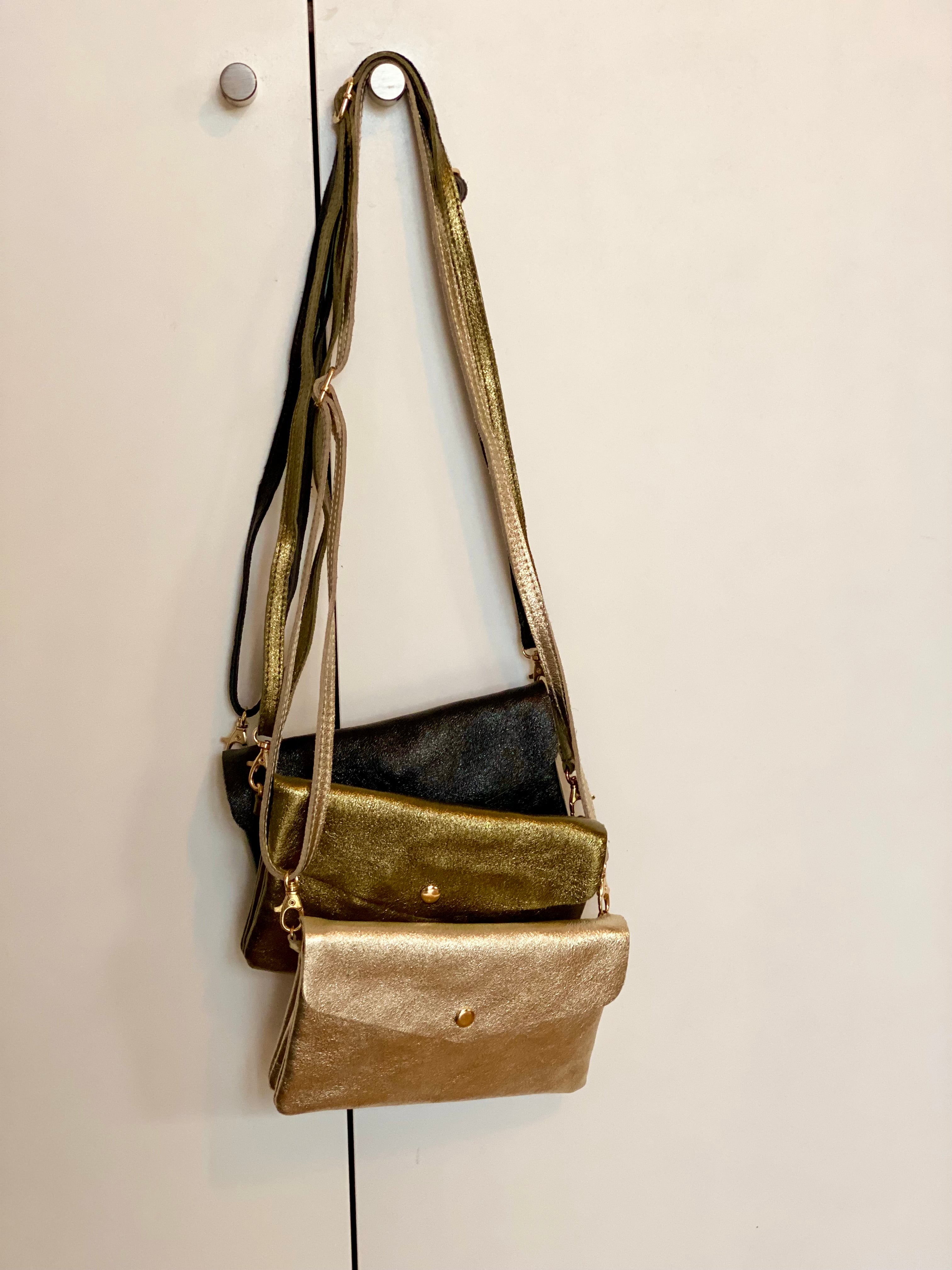 Sac bandoulière / Pochette en cuir irisé - BETTY - Kaki