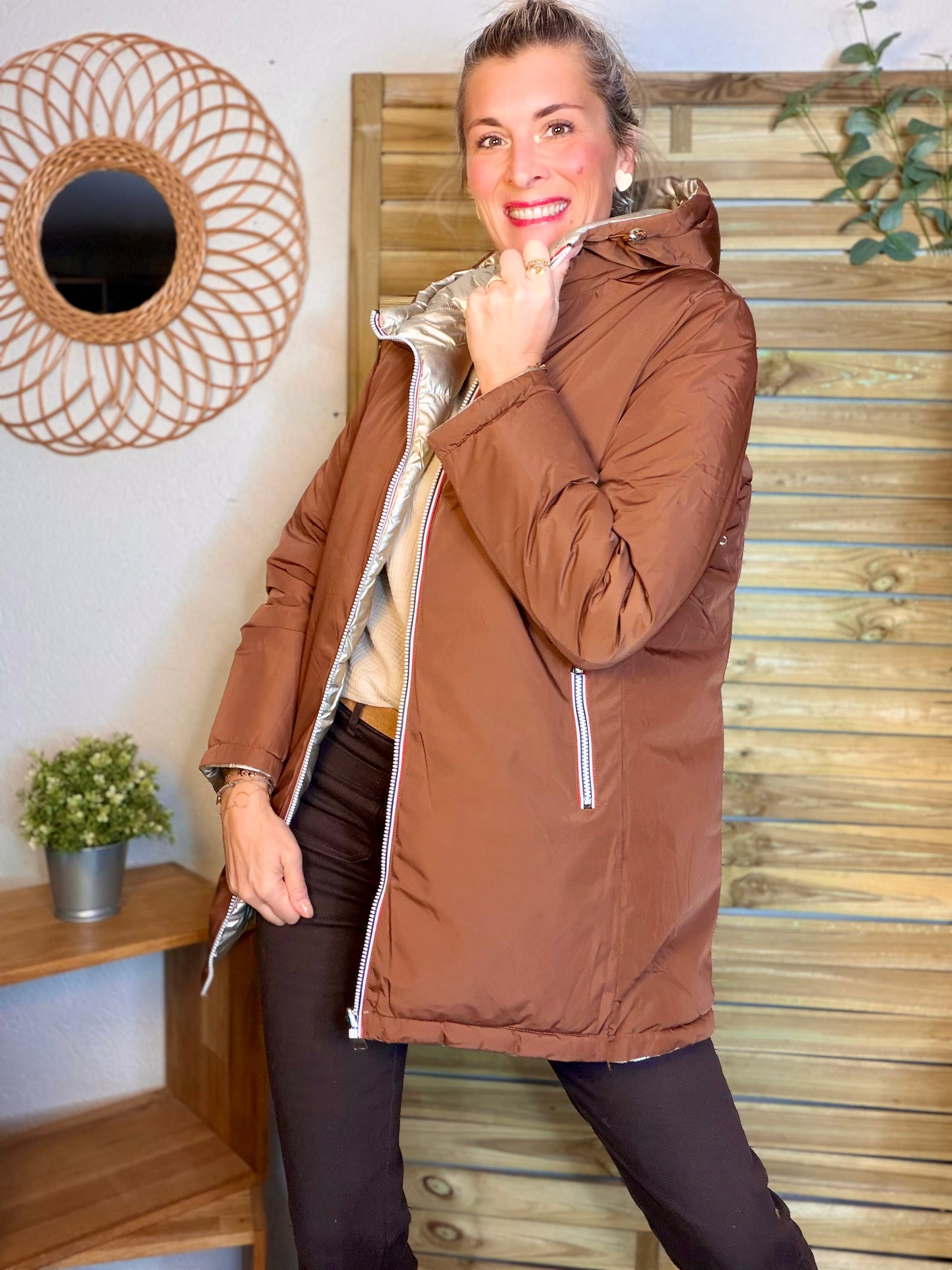 Doudoune imperméable réversible longue ANGÈLE LONG - Rouille choco - MELYA MELODY