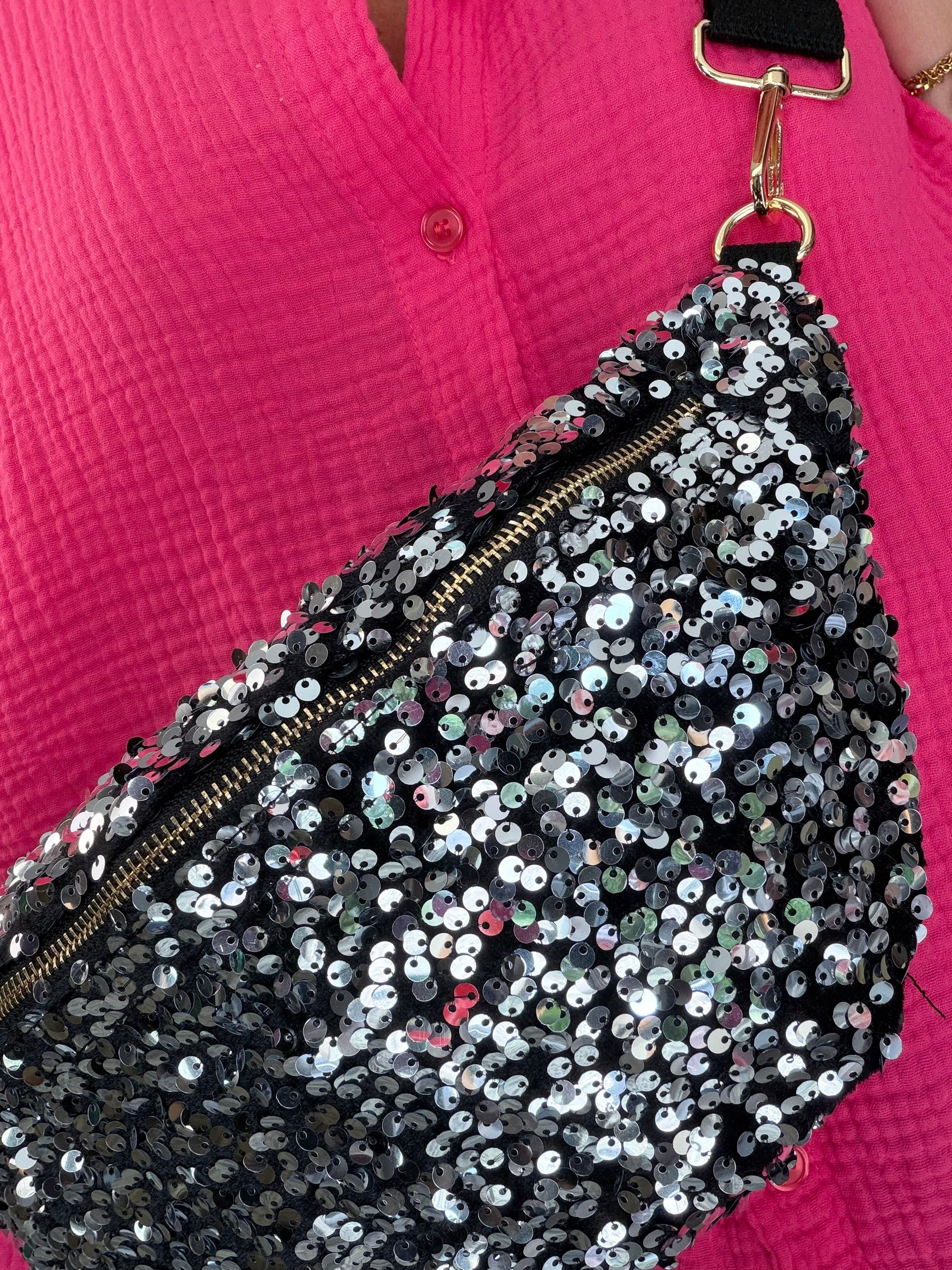 Sac banane L velours à sequins Ciao Boum- TAYLOR - Noir / Argent