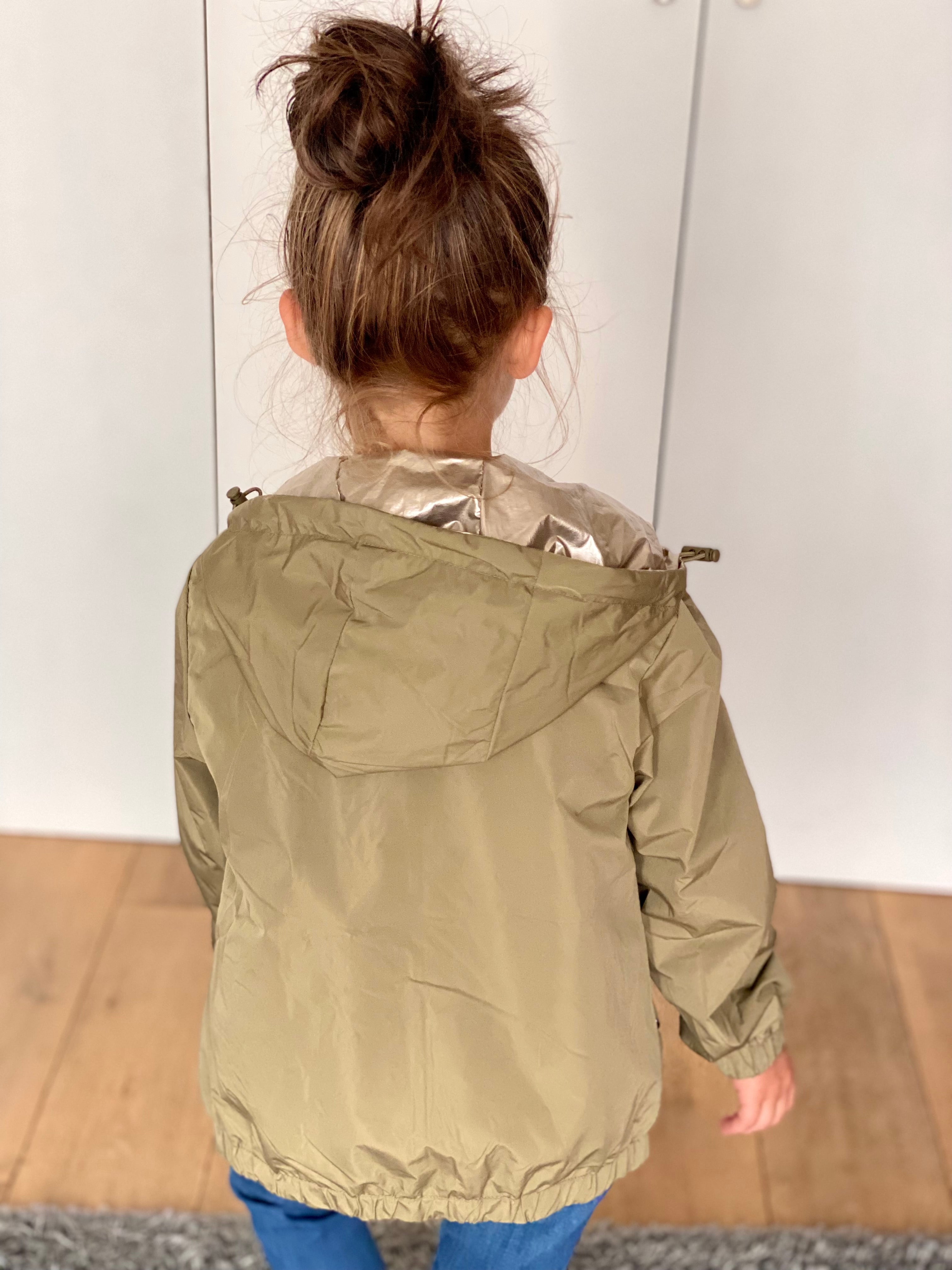 Veste Imperméable réversible mixte GARANCE KIDS - Kaki clair / Doré