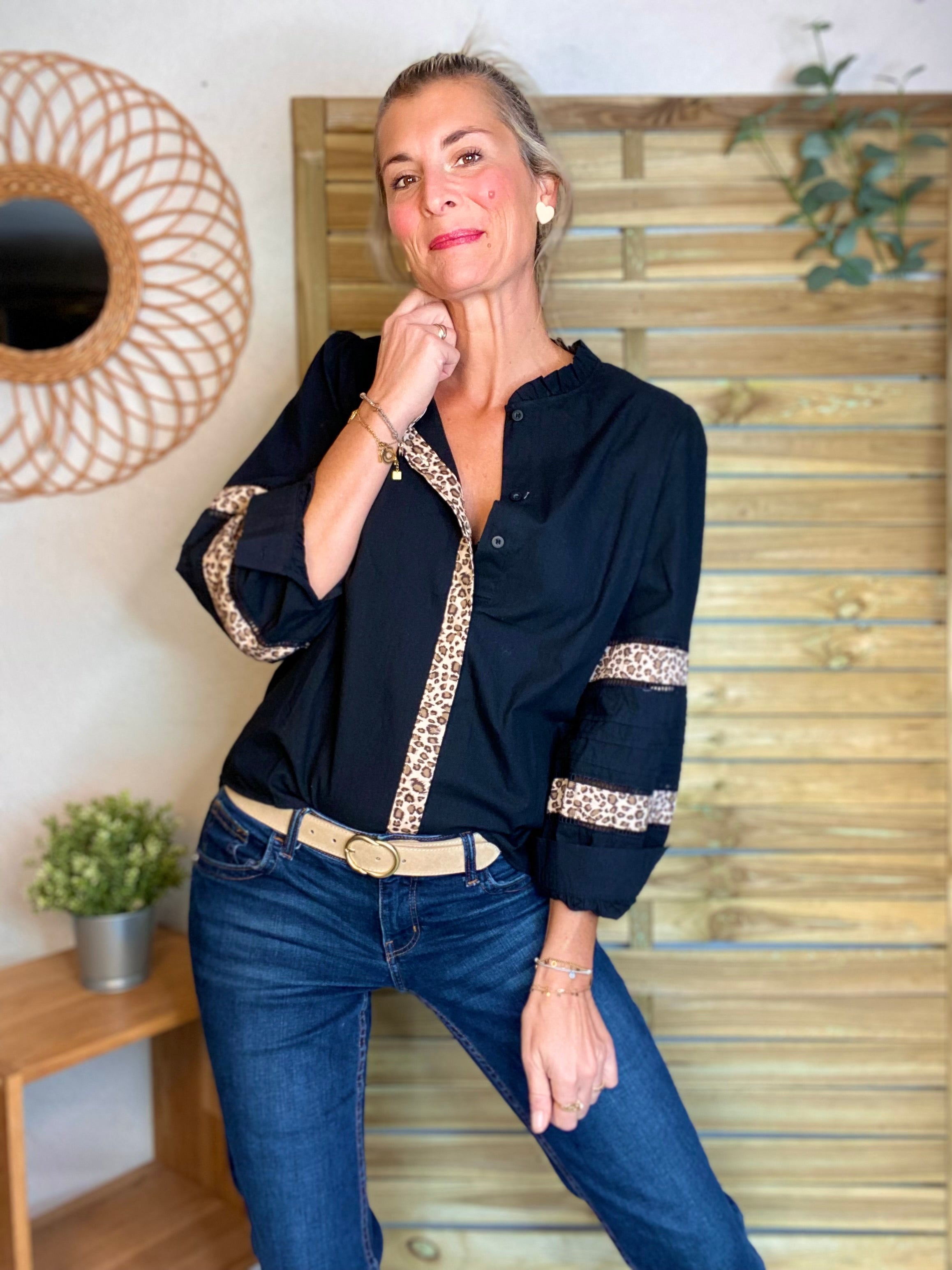 ⚡️ ARRIVAGE - Chemise coton détails Léo 🐆 SCARLETT Noir