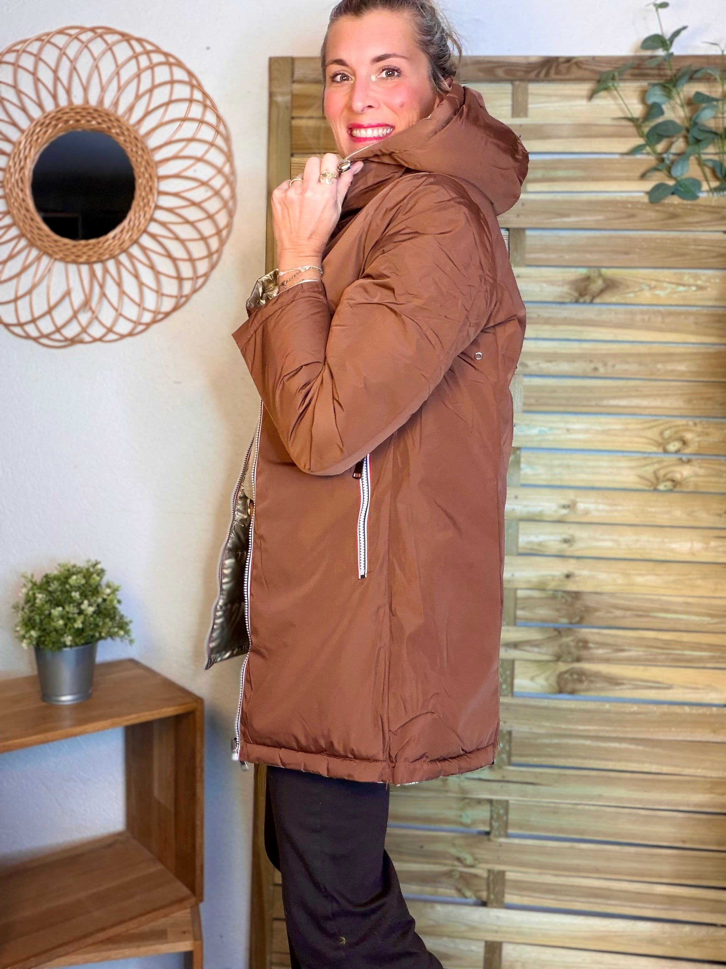 Doudoune imperméable réversible longue ANGÈLE LONG - Rouille choco - MELYA MELODY