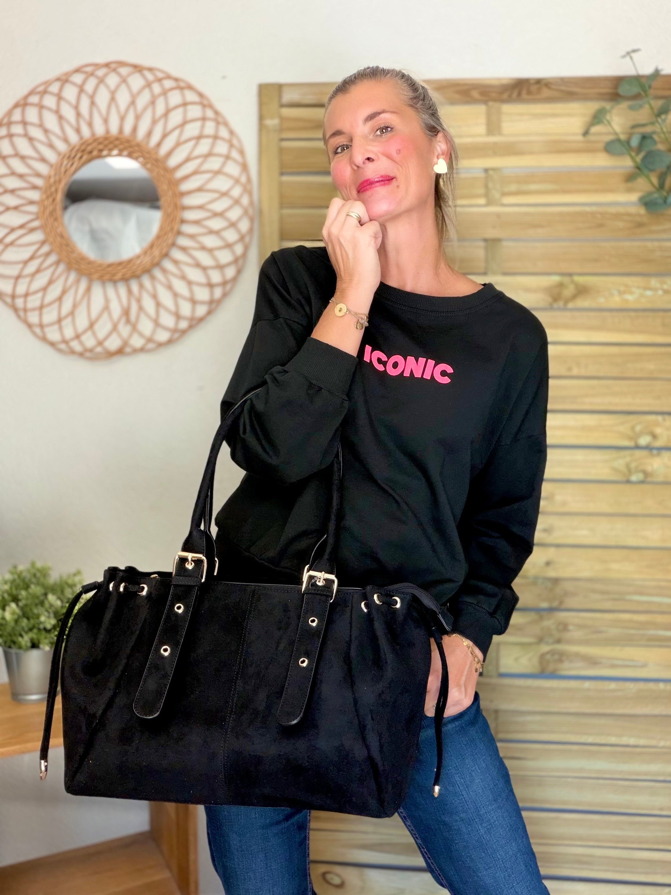 Sweat ICONIC léger 100% coton FAUSTINE Noir (taille 36 à 46)