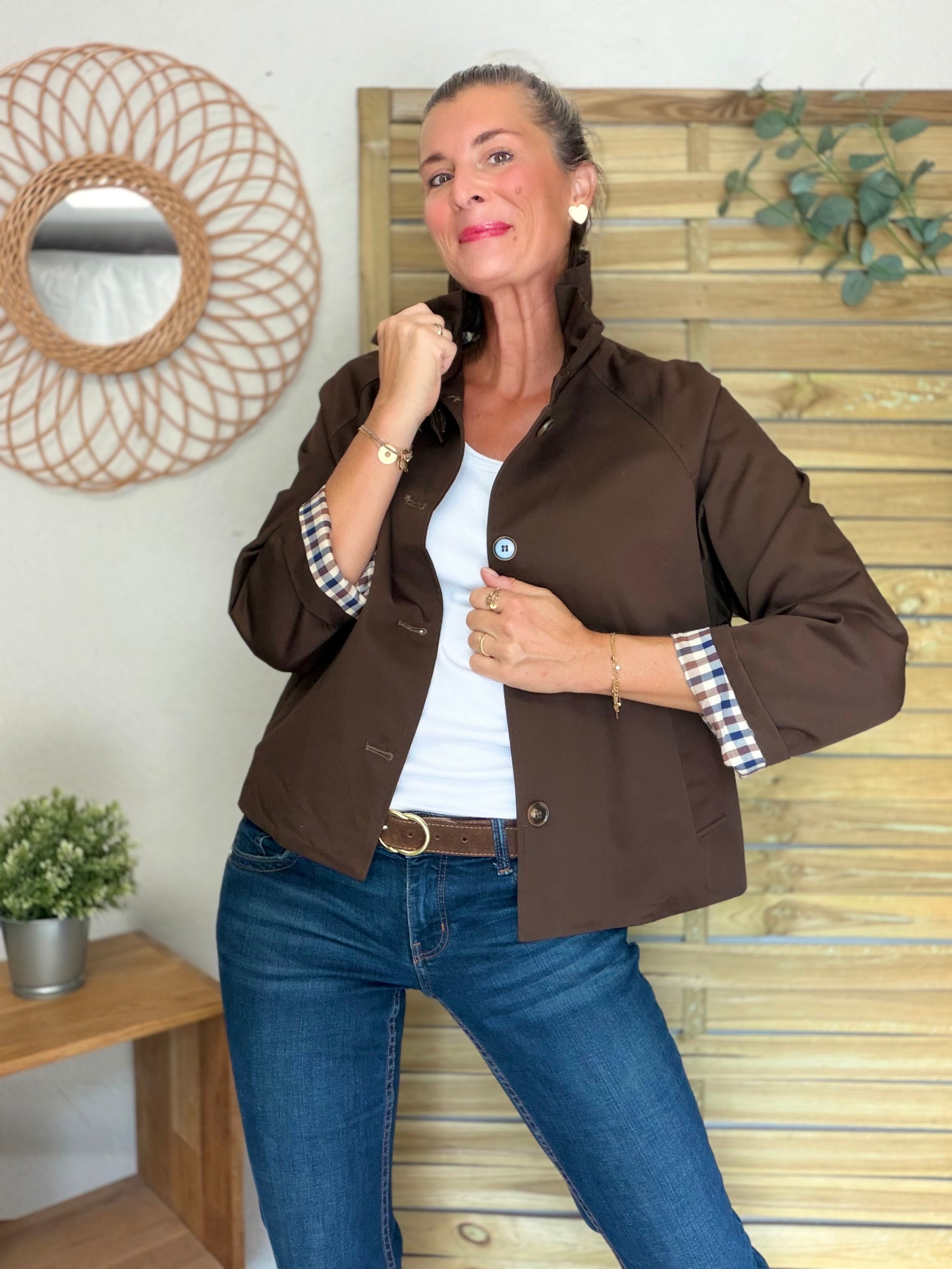 Veste Trench col victorien doublure carreaux - VICTORIA Chocolat