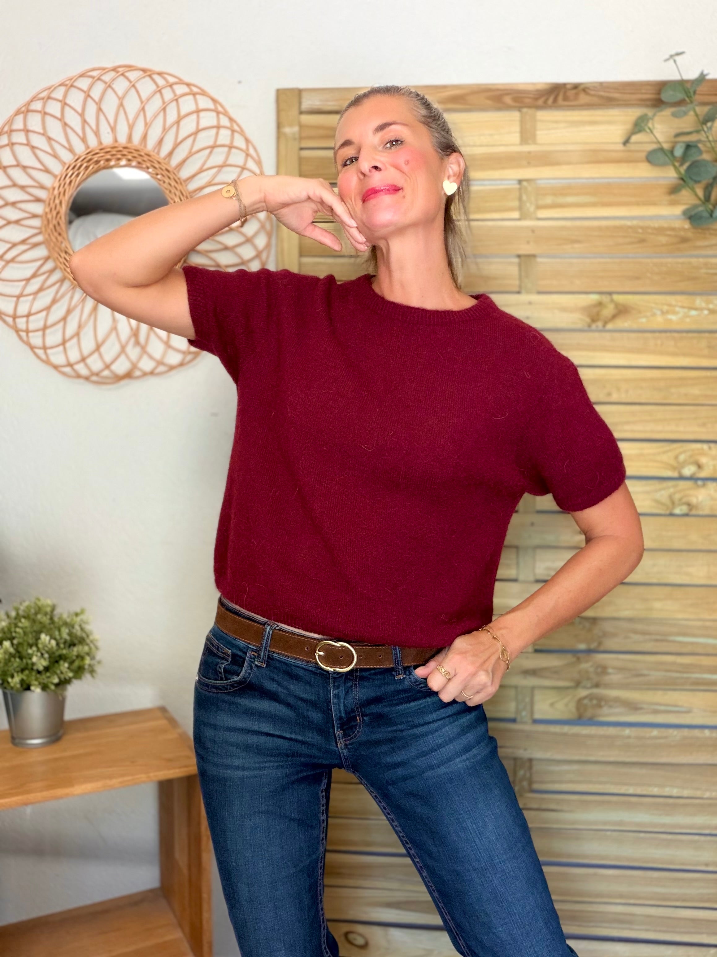 Pull laine et alpaga PEGGY - Bordeaux