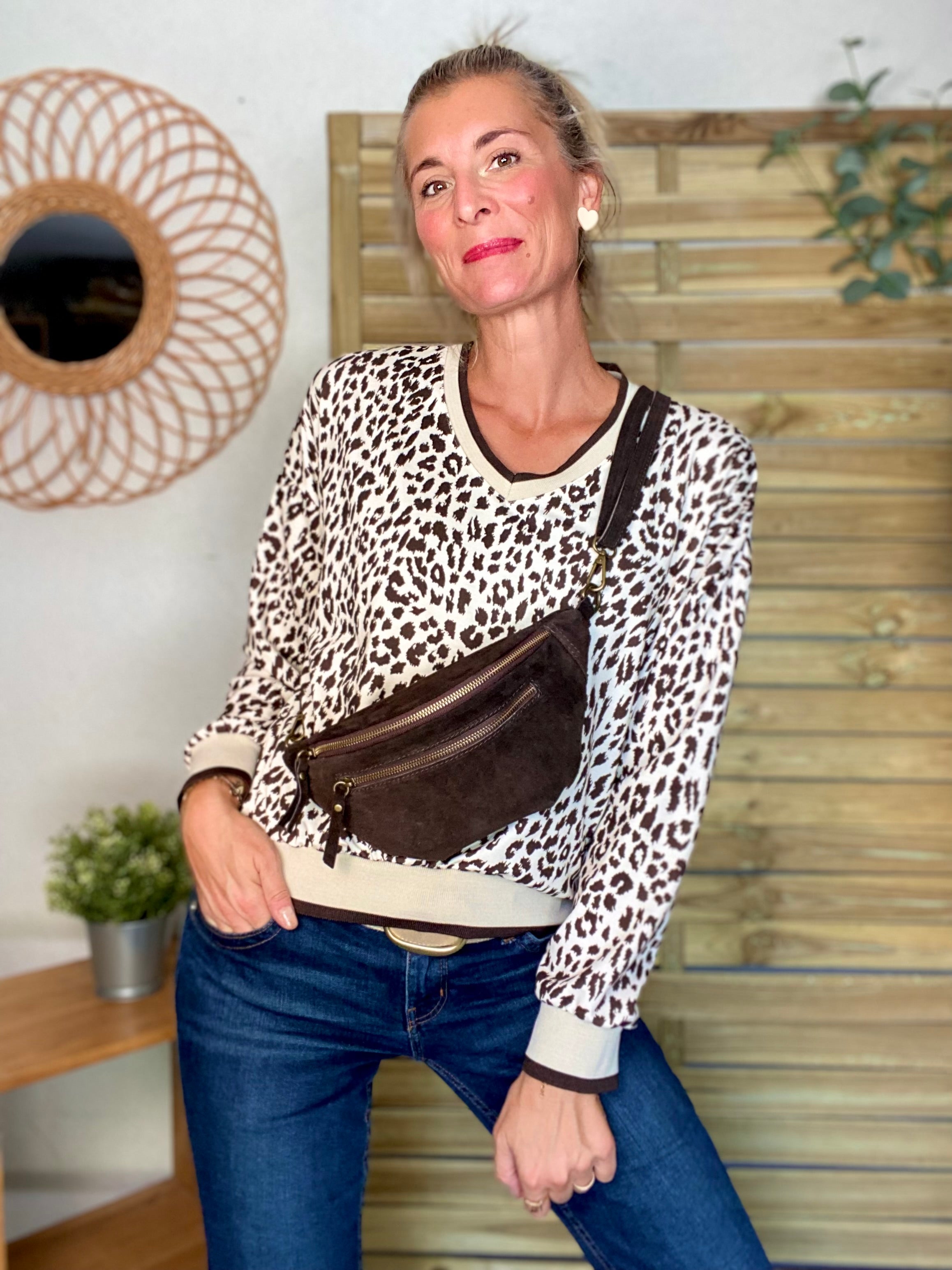 Sweat imprimé Léo 🐆 AMANDINE - Chocolat