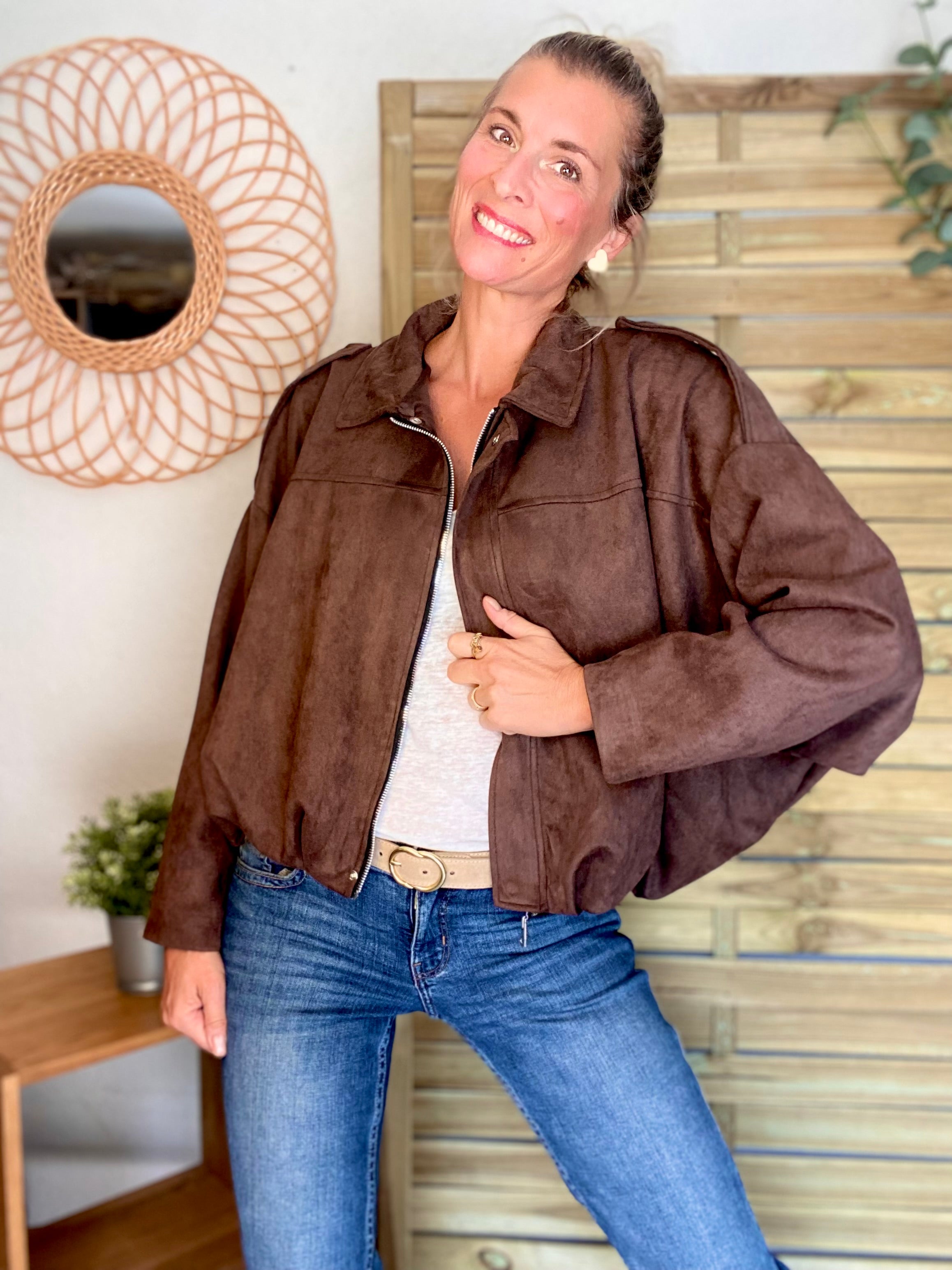 Veste oversize en suédine ISAAC - Chocolat