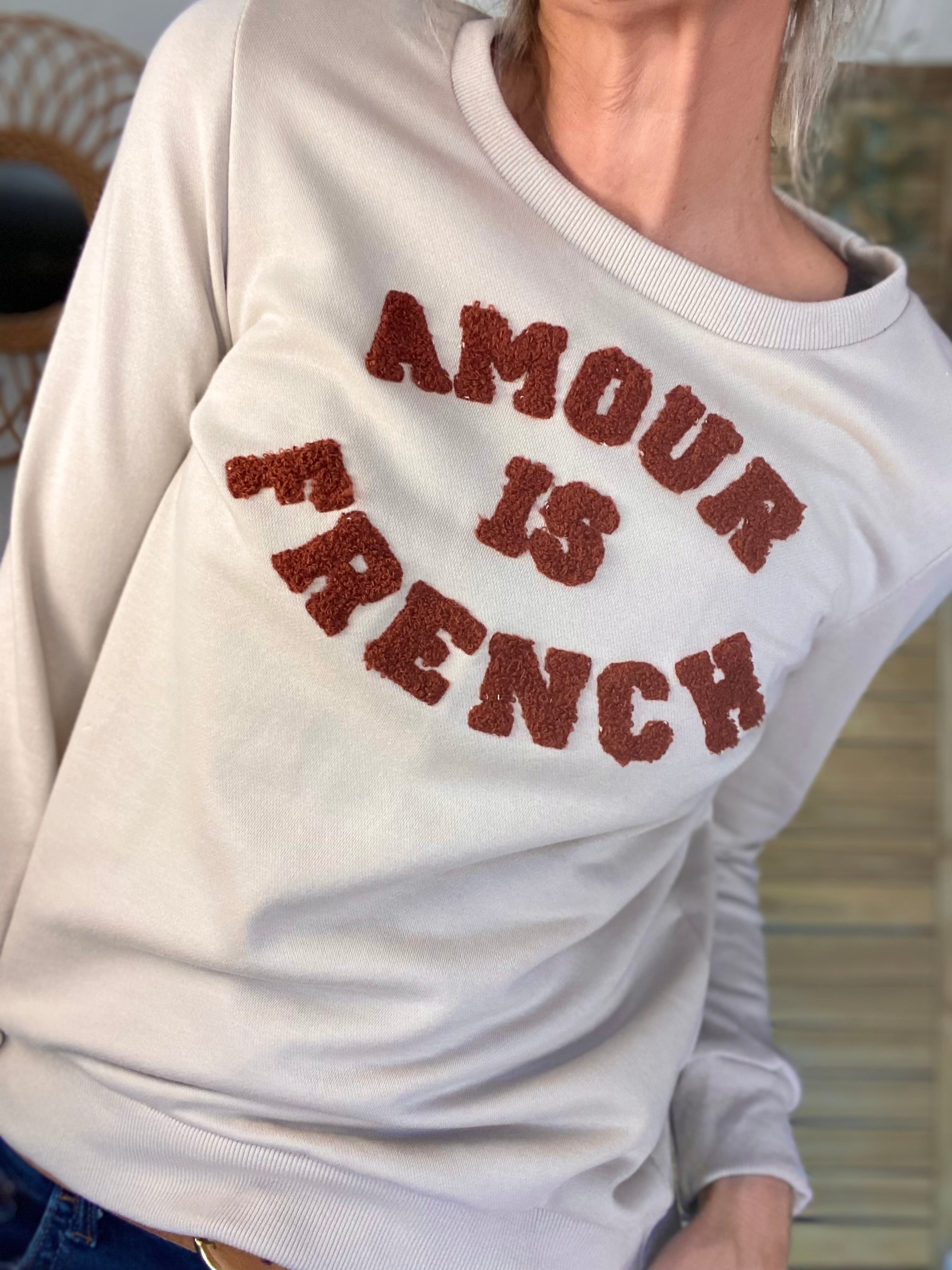 Sweat AMOUR IS FRENCH - OPHELIA - Beige / Terracotta