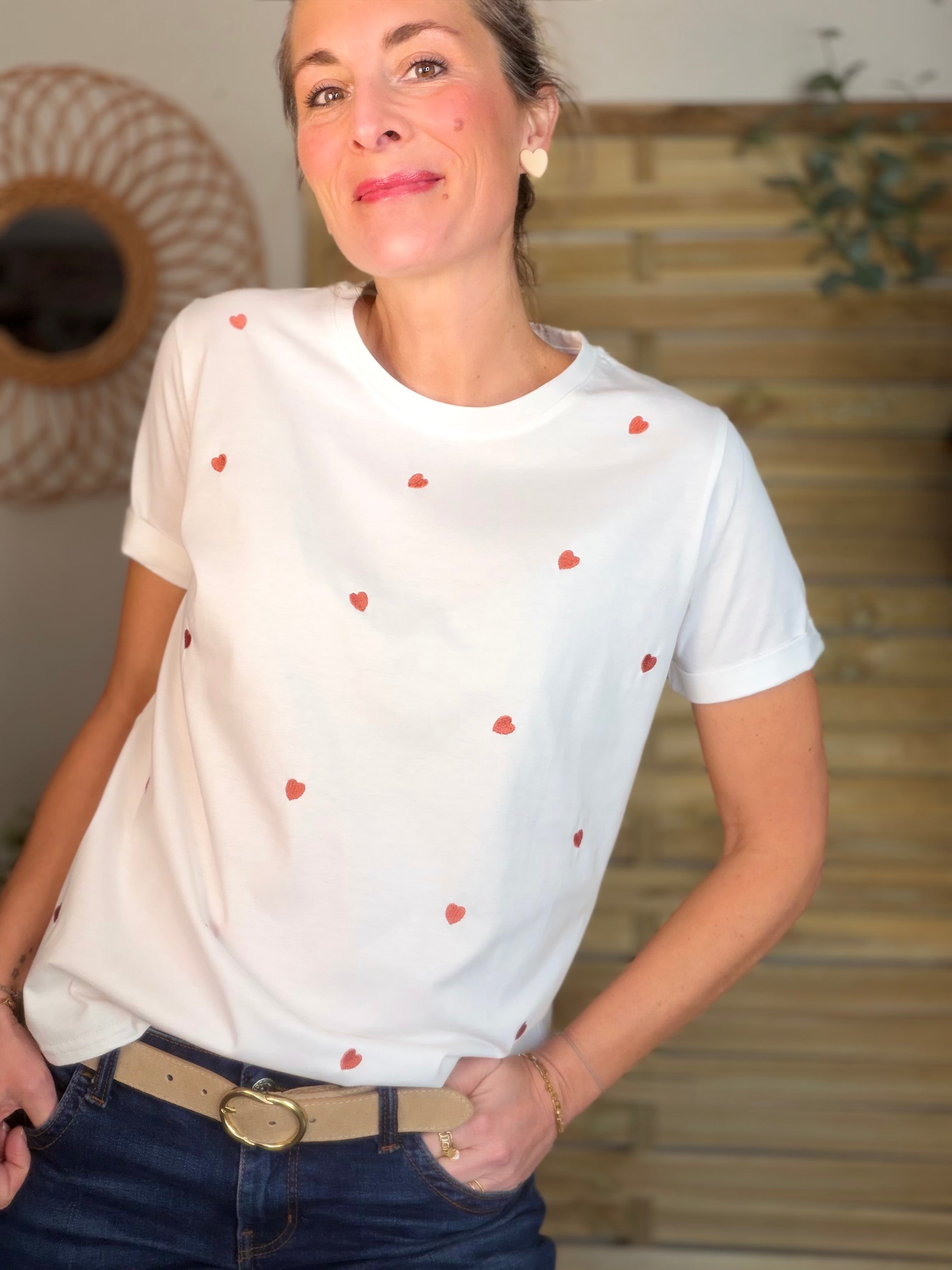 Tee shirt cœurs brodés cuivre rosé 🩷 TESSA