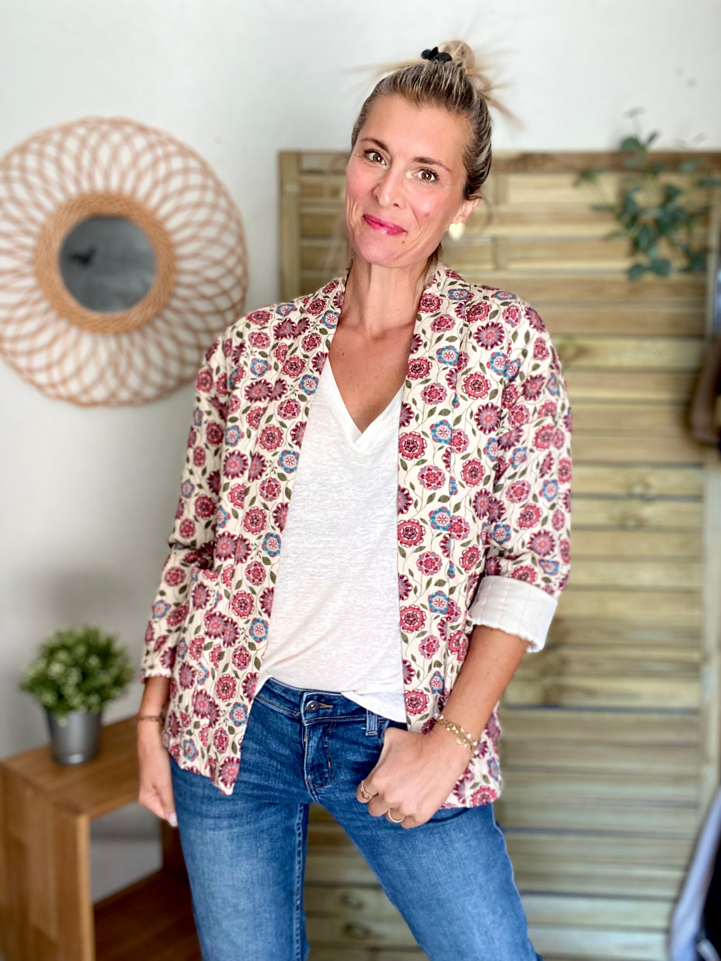 Veste matelassée SUZANNE - imprimé floral rose - taille unique