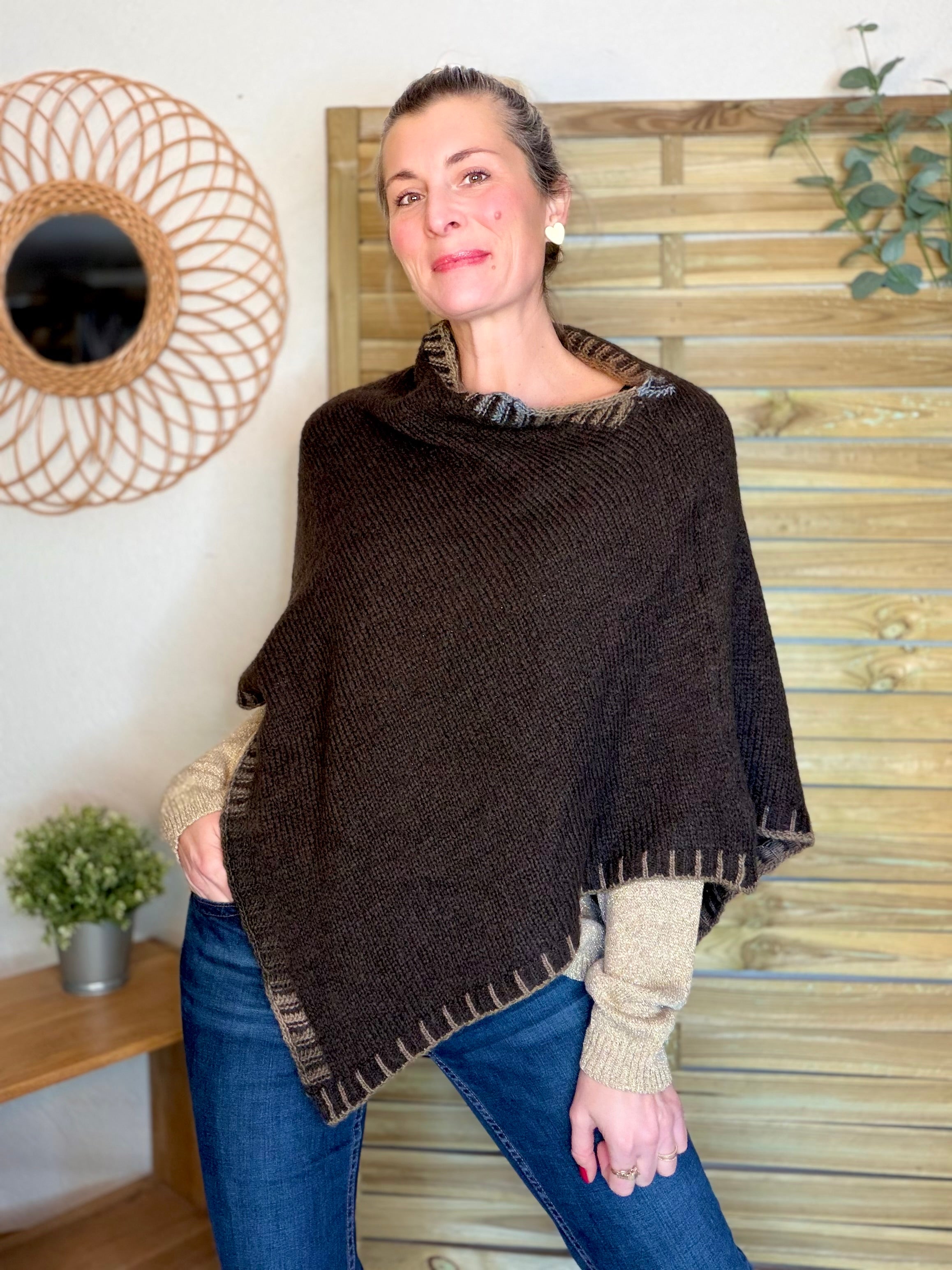Poncho asymétrique GISÈLE - Choco