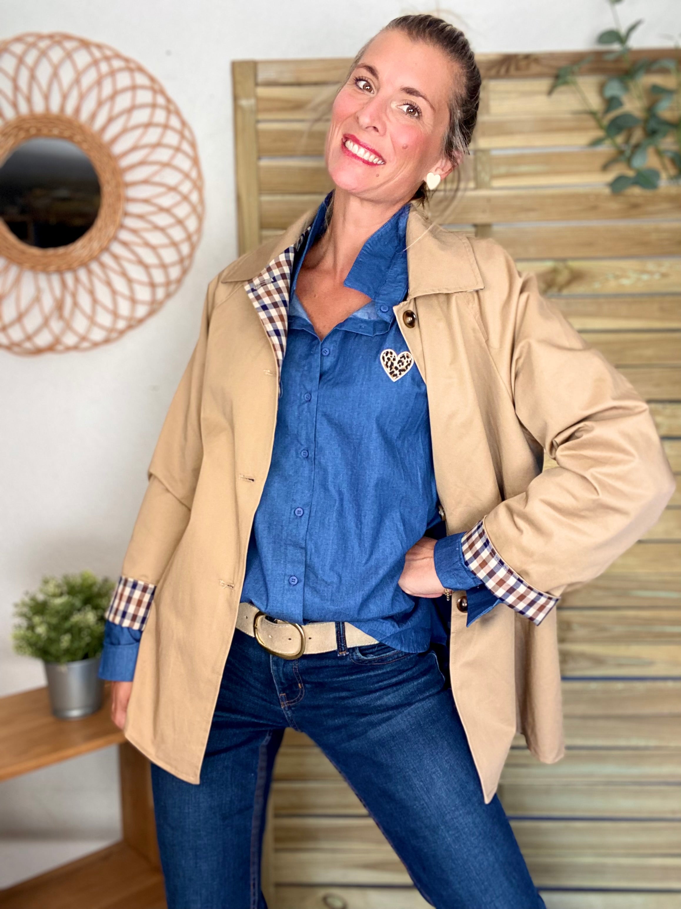 Chemise en coton brodé coeur Léo 🐆 LISE - Bleu jean