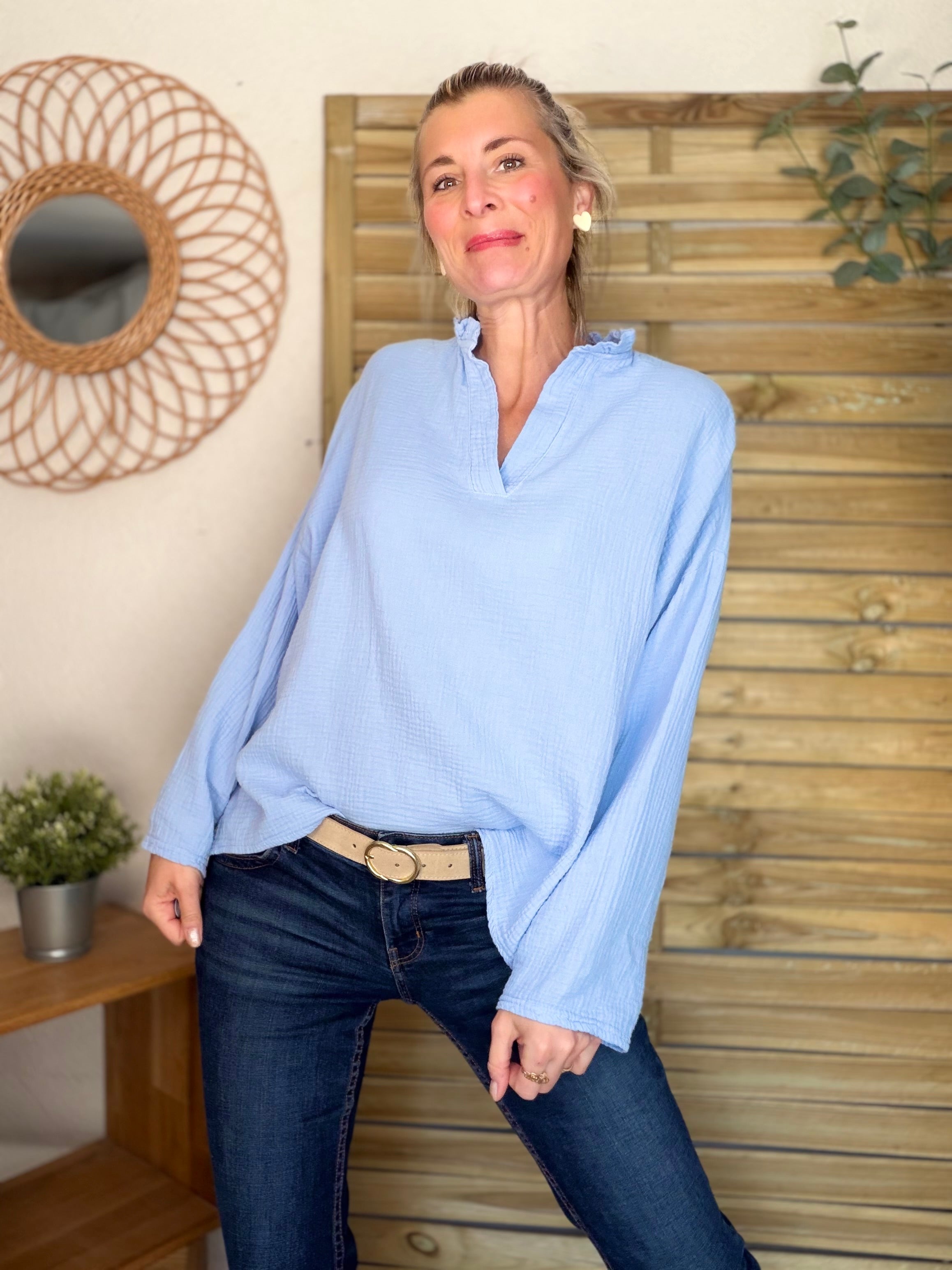 Blouse en gaze de coton SIERRA Bleu ciel