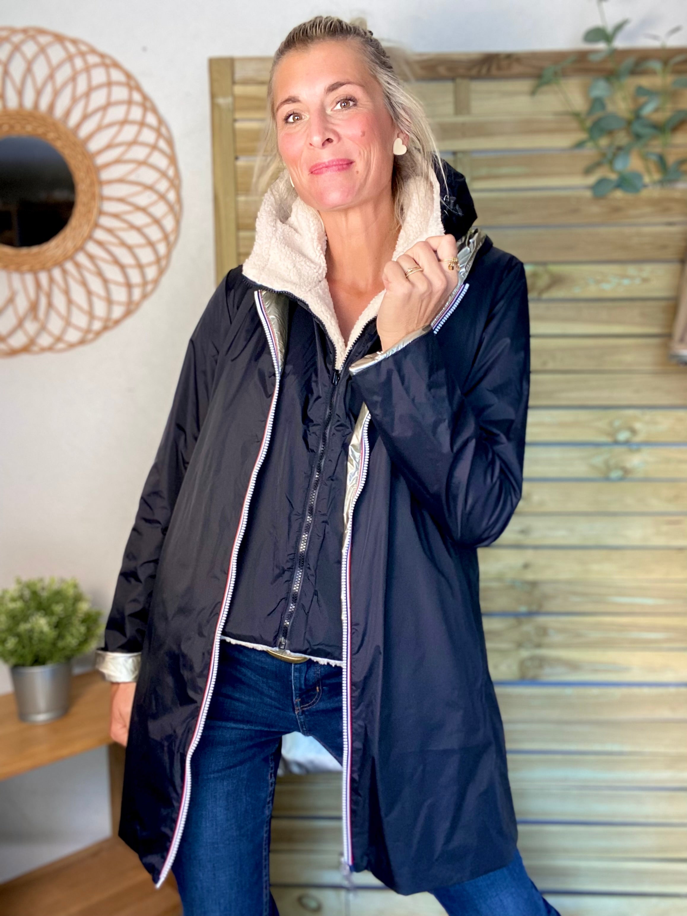 Col capuche amovible réversible TONY - LAURA JO - Noir / Sherpa écru