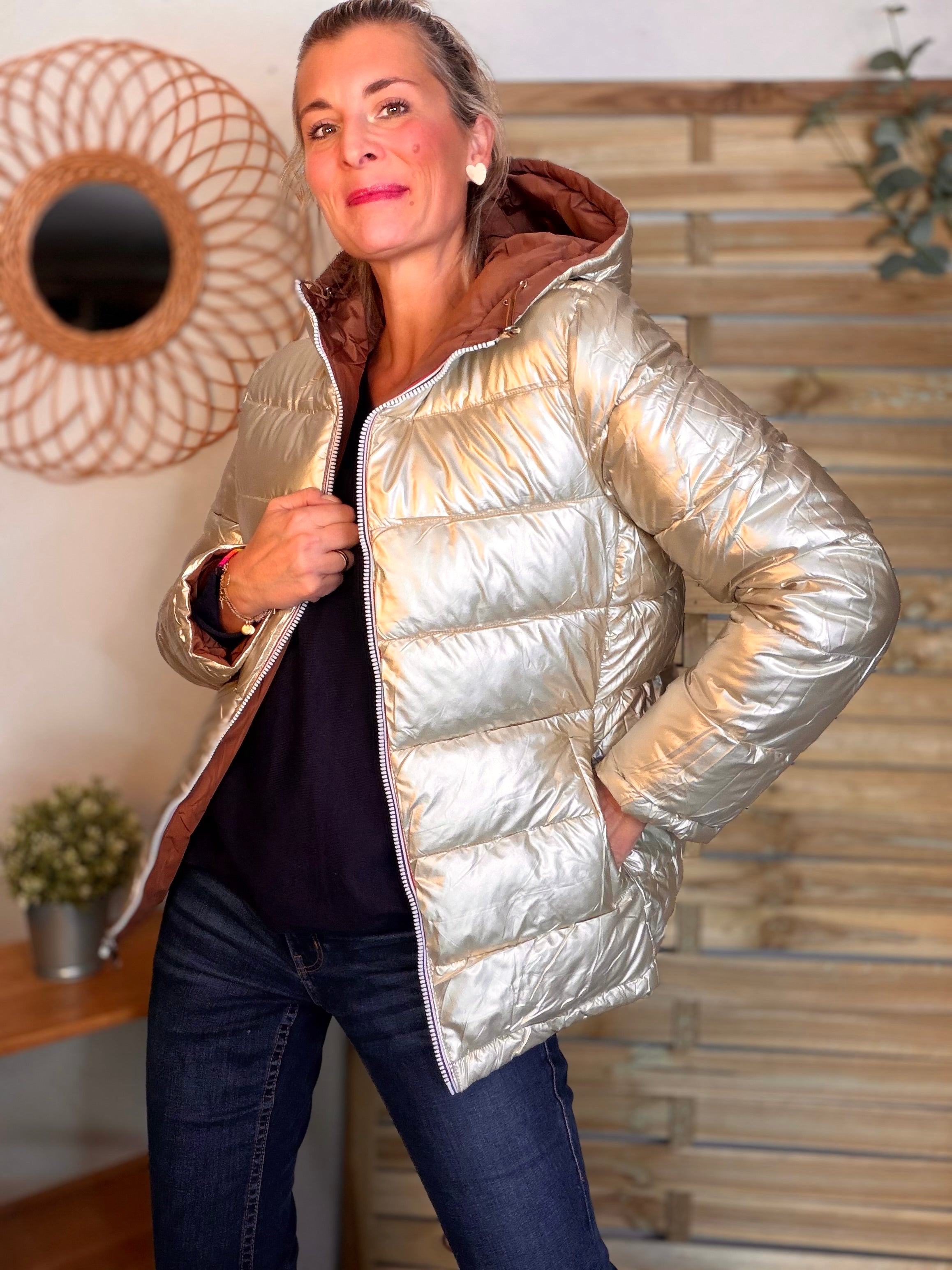 ⚡️PÉPITES FRIDAY - Doudoune imperméable réversible longue ANGÈLE COURT - Rouille choco - MELYA MELODY