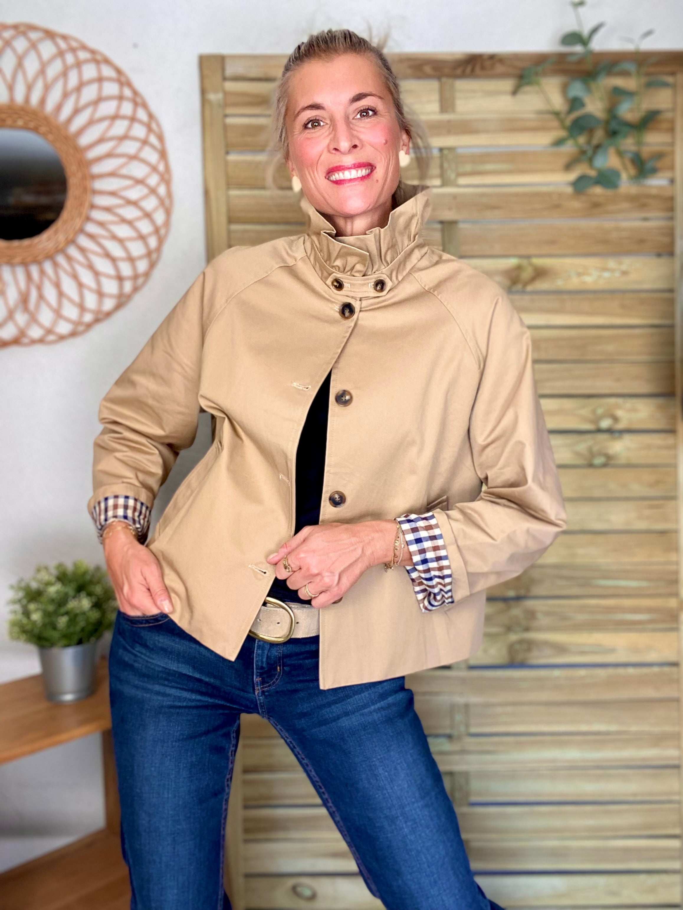 Veste Trench col victorien avec vichy - VICKY Beige