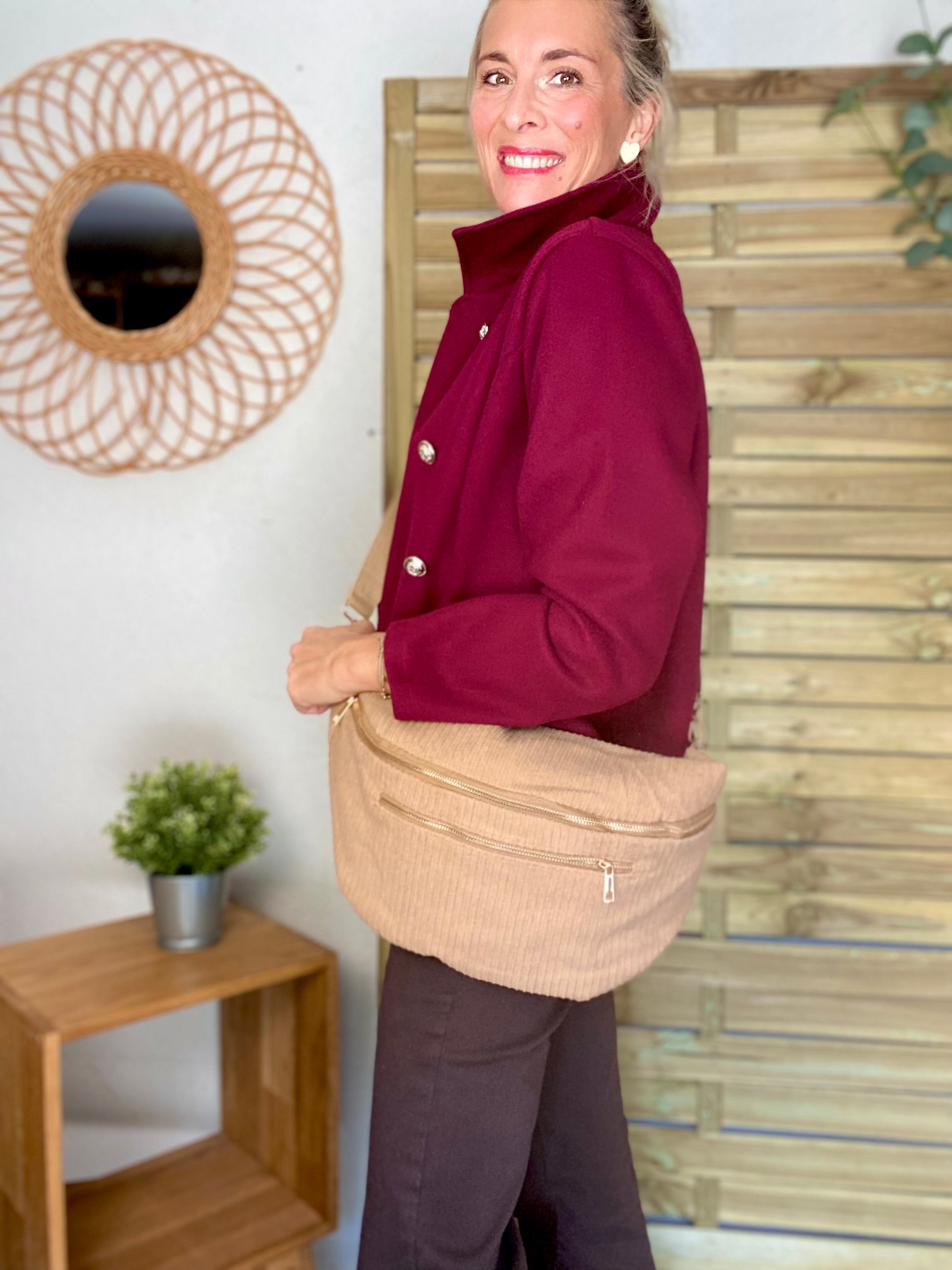 Sac banane XXL Velours côtelé Ciao Boum MOLLY -  Beige