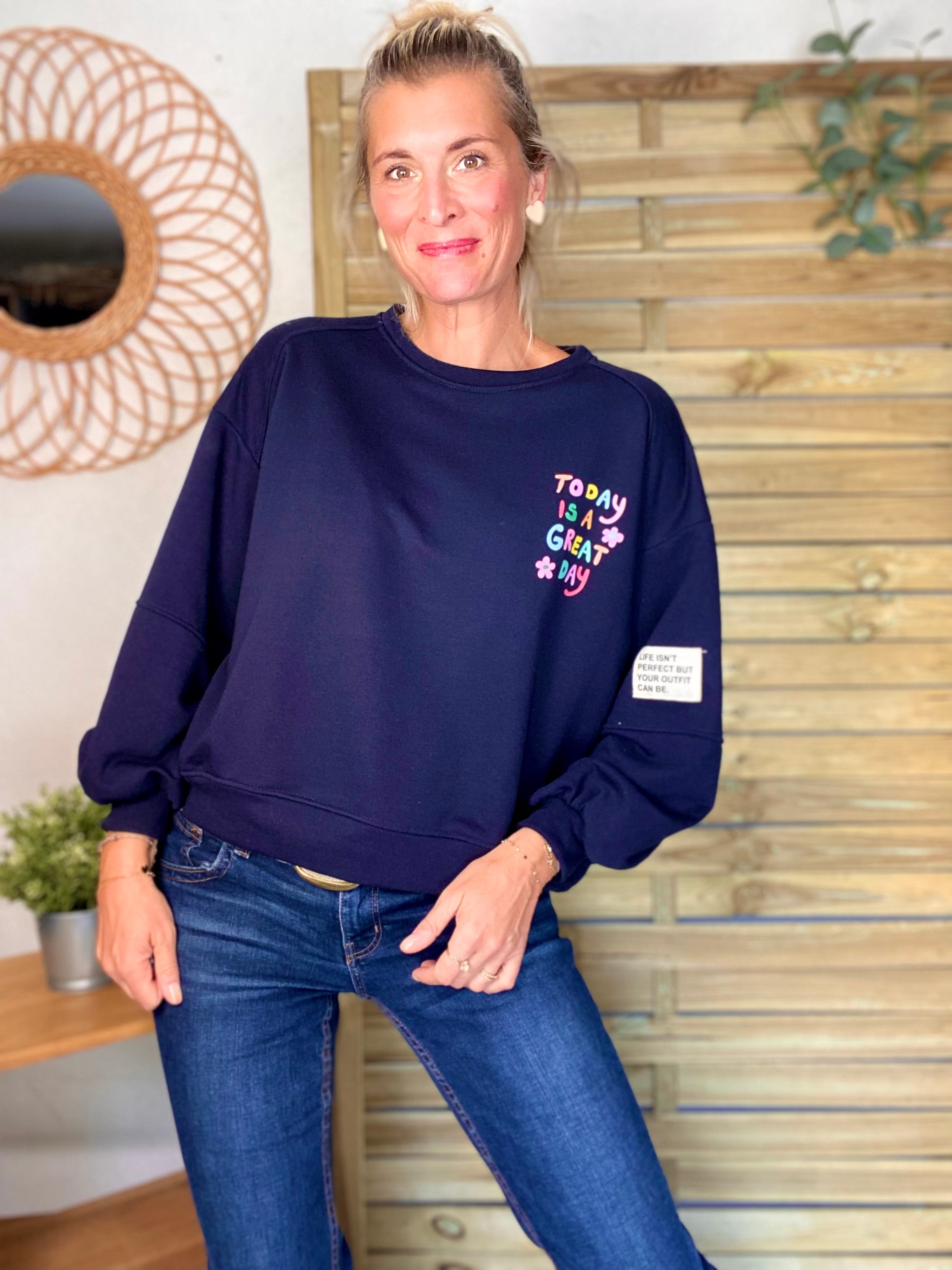 Sweat Today is a great day 🌈 OMBLINE - Bleu Marine