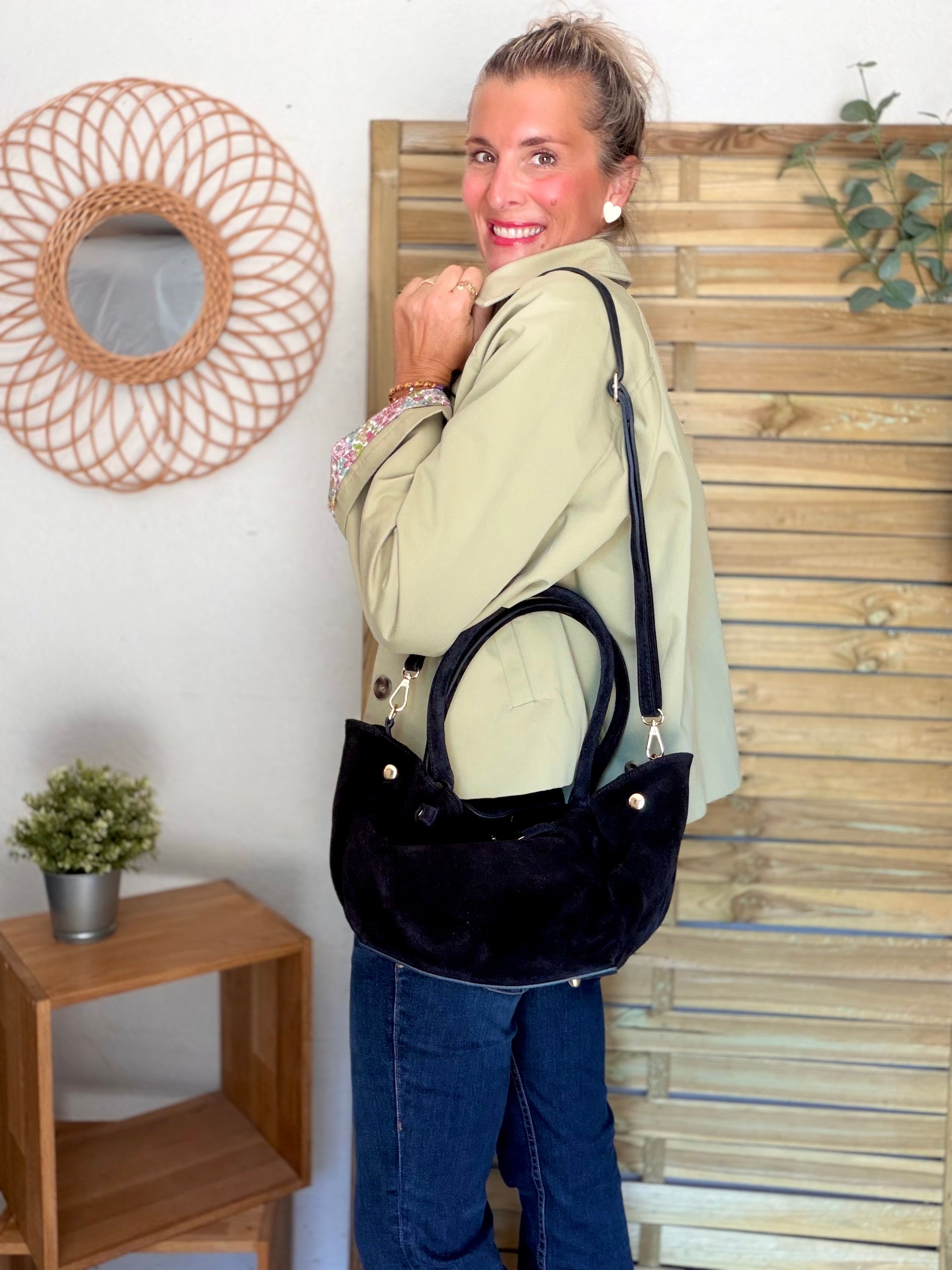 Sac cabas en cuir daim HANA - Noir