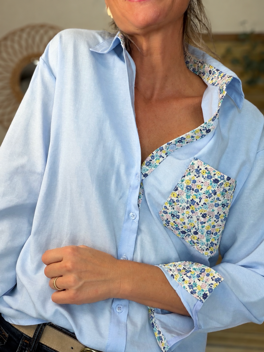 Chemise avec Liberty AZÉLIE Bleue