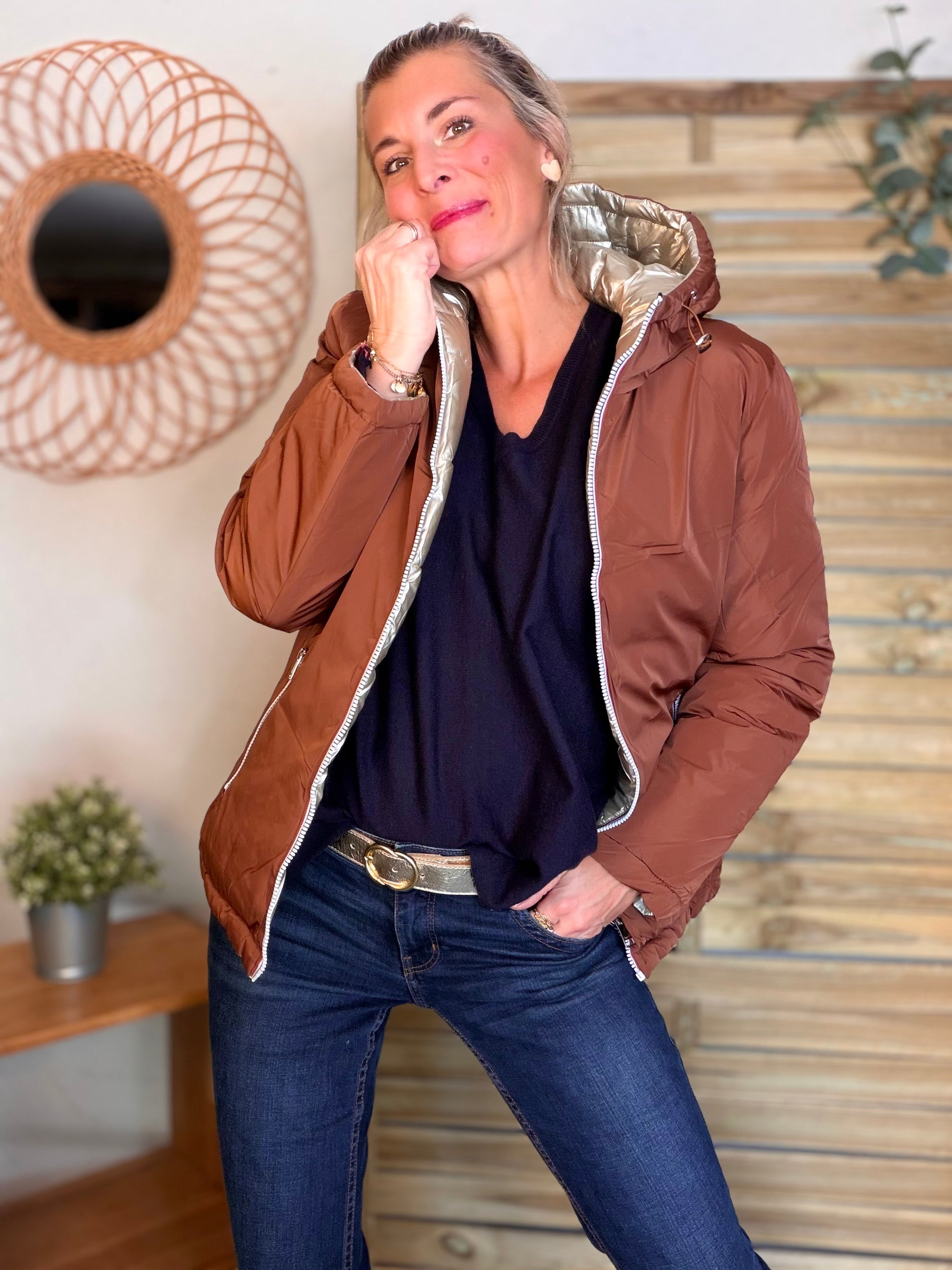 ⚡️PÉPITES FRIDAY - Doudoune imperméable réversible longue ANGÈLE COURT - Rouille choco - MELYA MELODY