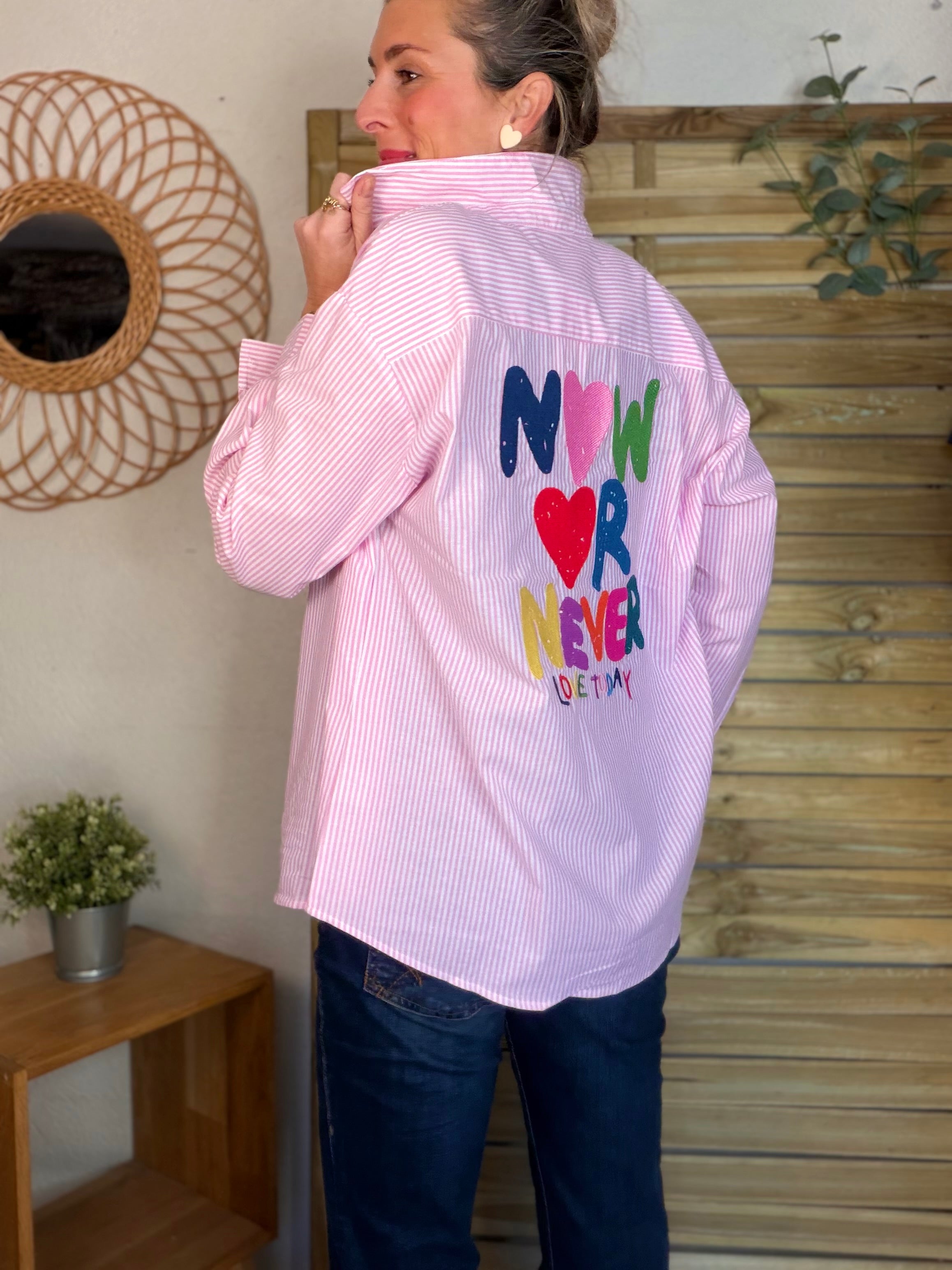 Chemise rayée brodée TINA Rose