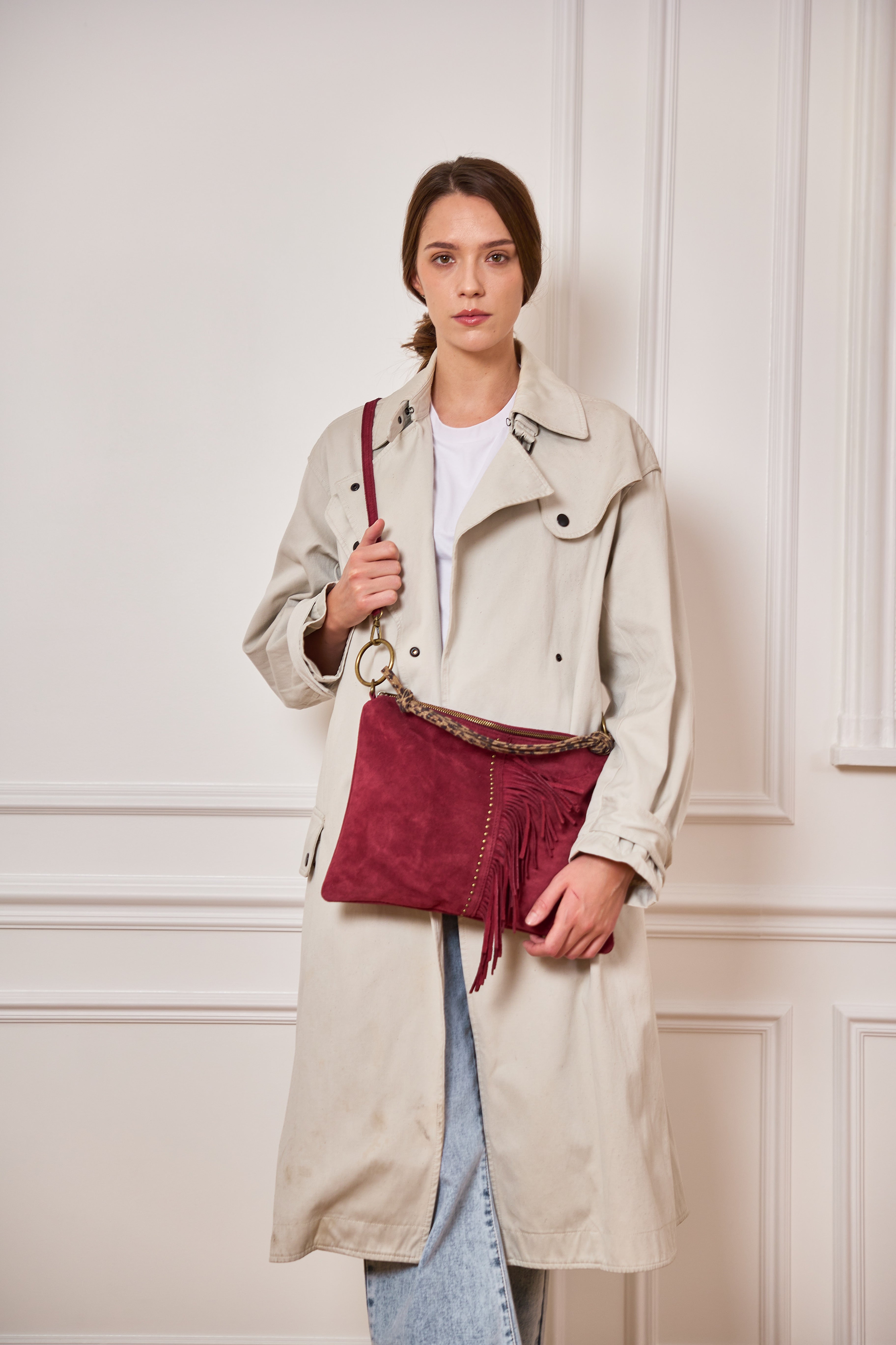 ⚡️PÉPITES FRIDAY - Sac en cuir daim 2 bandoulières (Léo et bordeaux) - Bordeaux - BROOKLYN