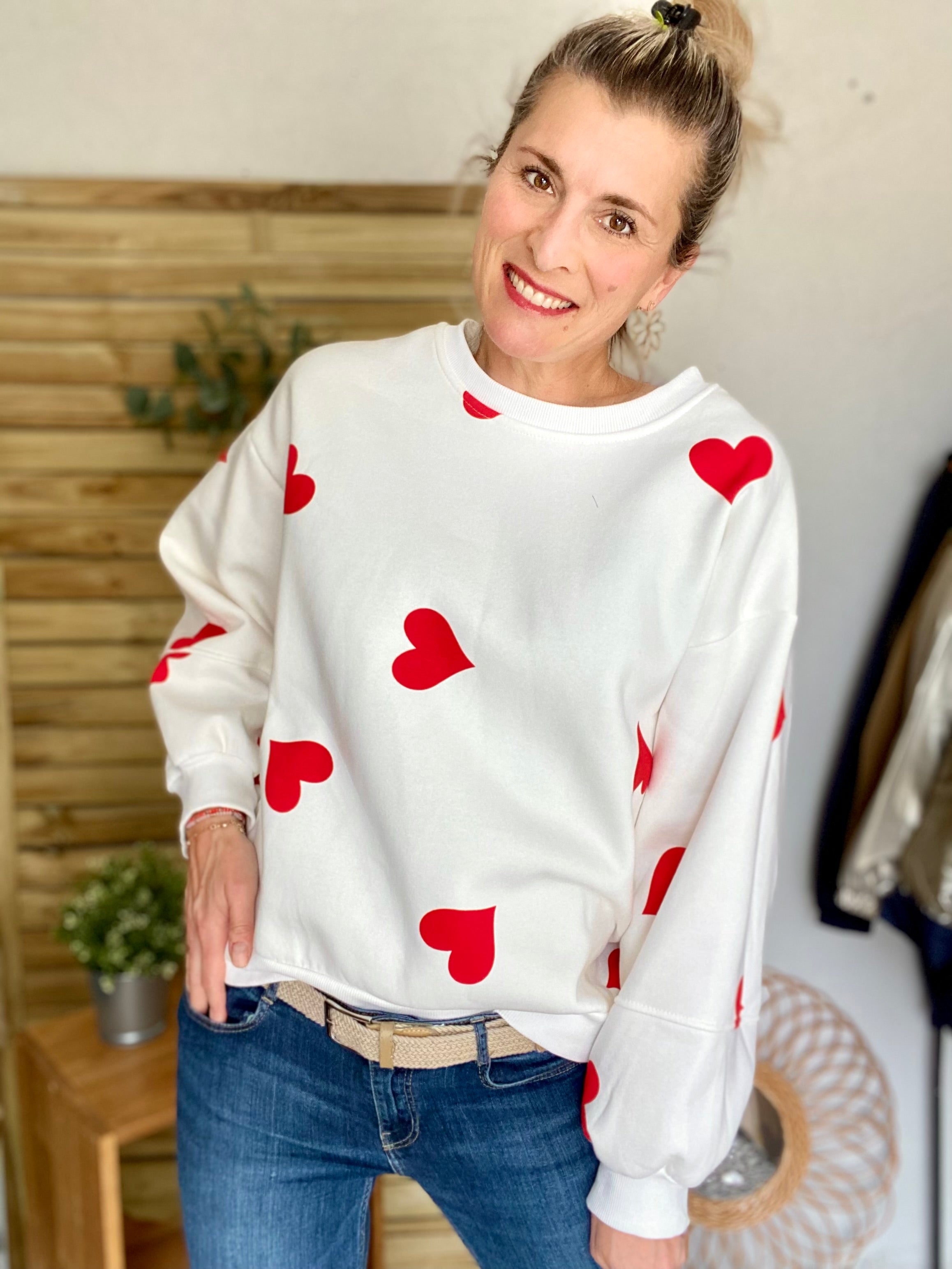 Sweat oversize Coeurs VALENTINE - Blanc - Taille unique - FIN DE SÉRIE