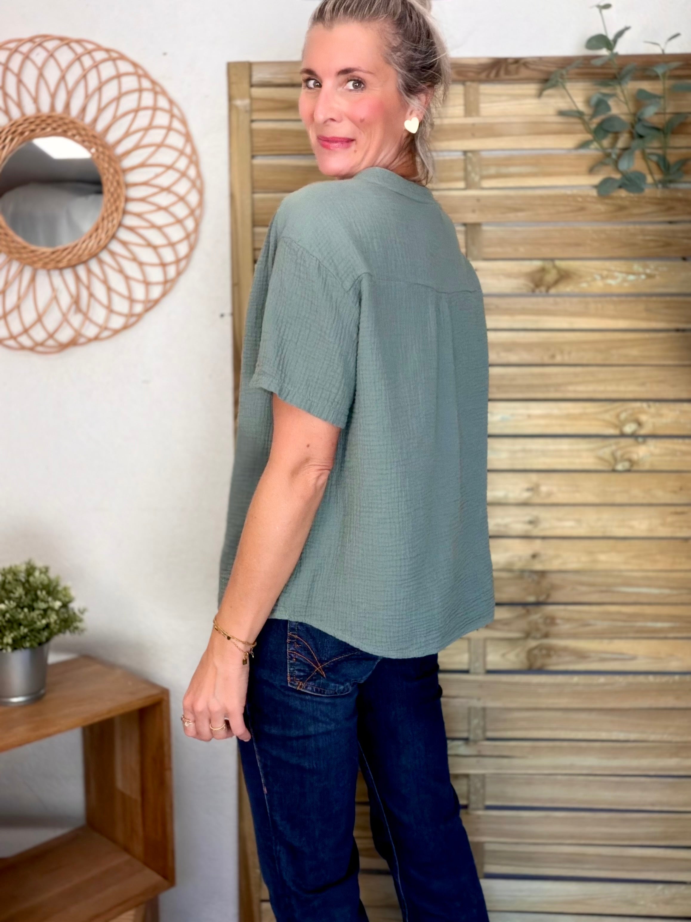 Blouse en gaze de coton ANAËLLE Kaki