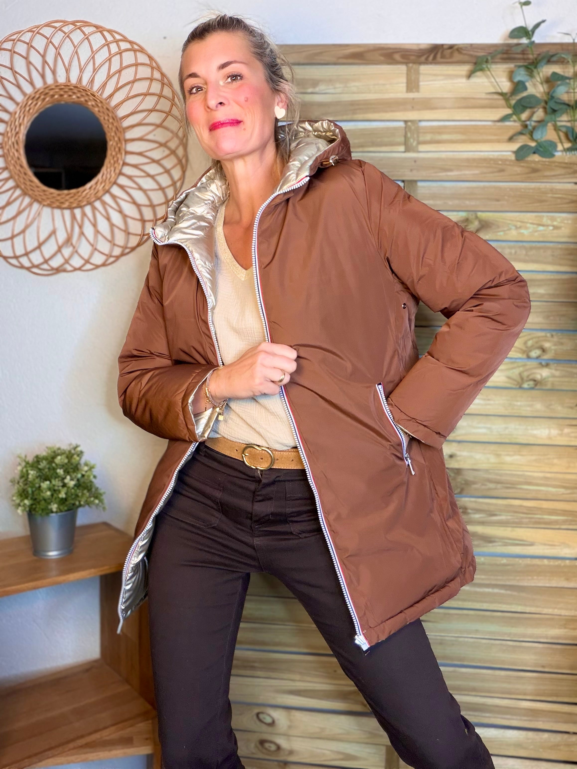 Doudoune imperméable réversible longue ANGÈLE LONG - Rouille choco - MELYA MELODY