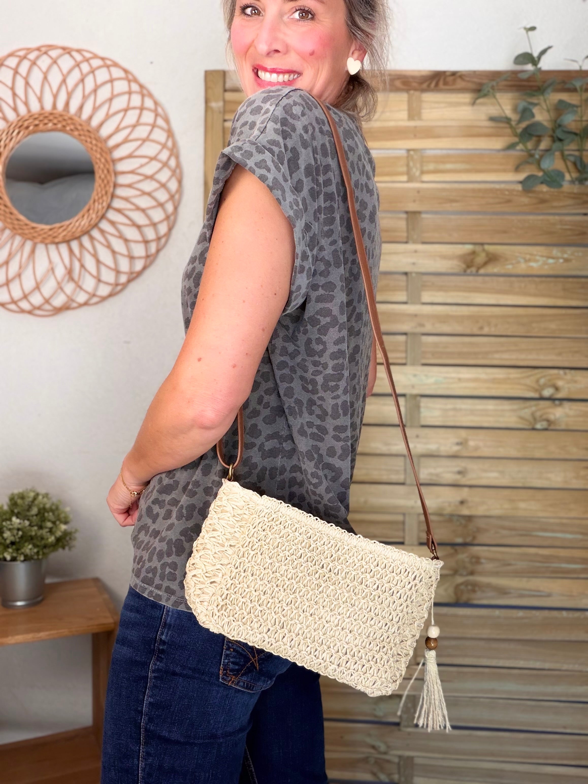 Sac pochette en raphia CORA Beige