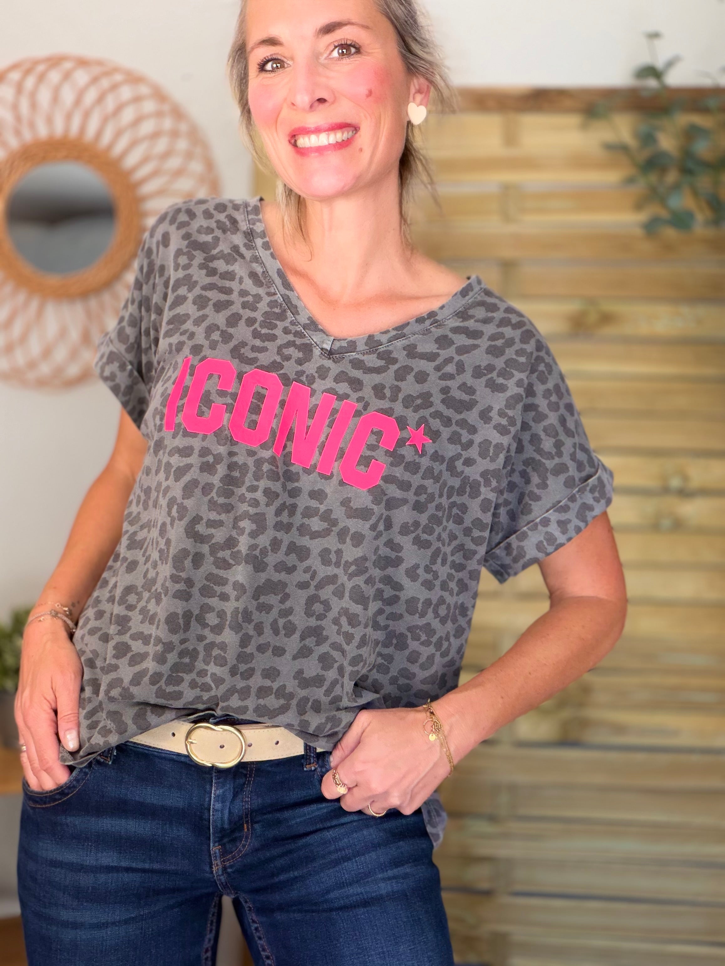 Top léo ICONIC col V - SHAUNA Gris foncé