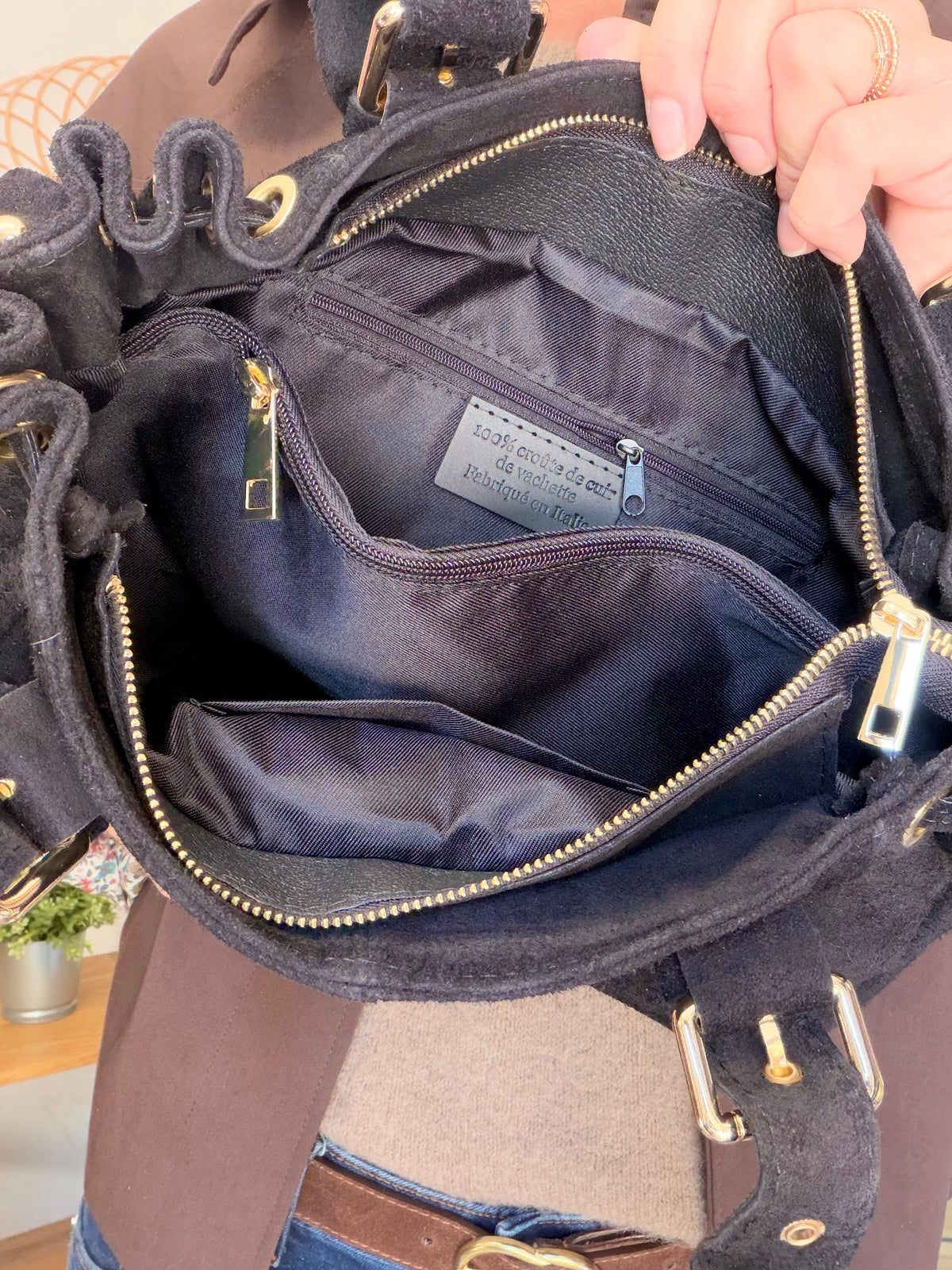 Sac à main en cuir daim GERY - Noir