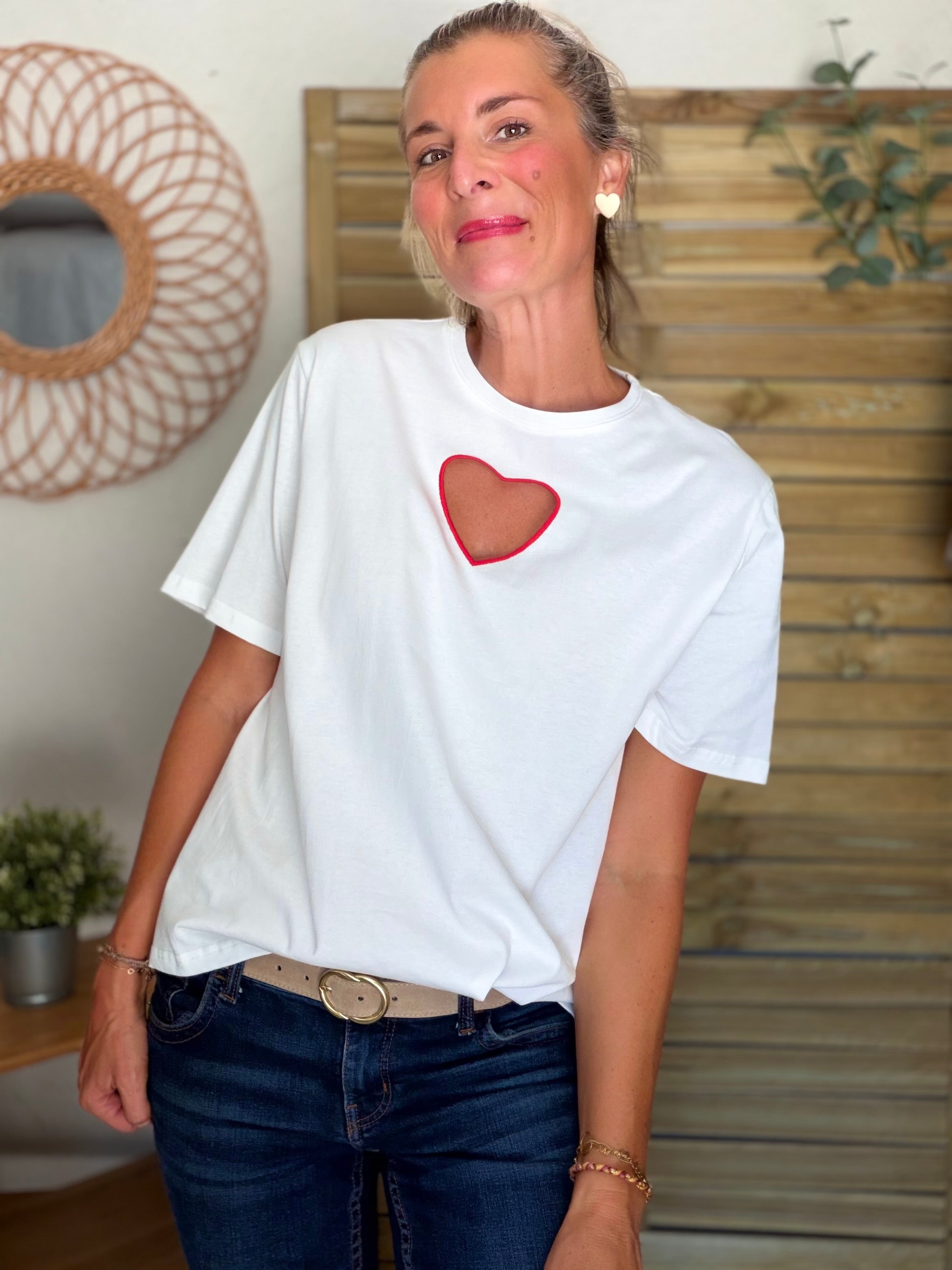 Tee shirt blanc Coeur ajouré SIXTINE