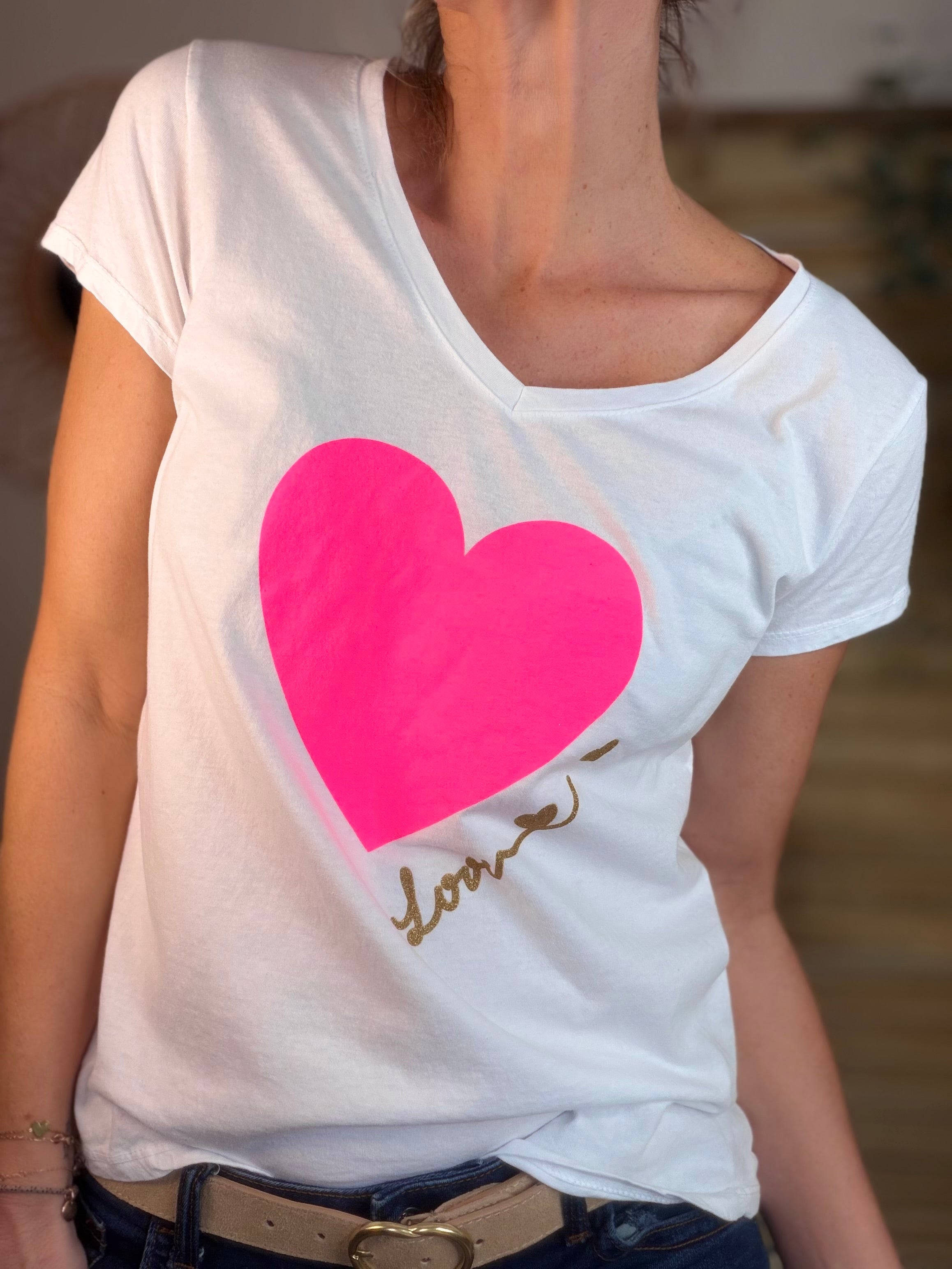 Tee shirt Gros Coeur Fuschia VERA 🩷