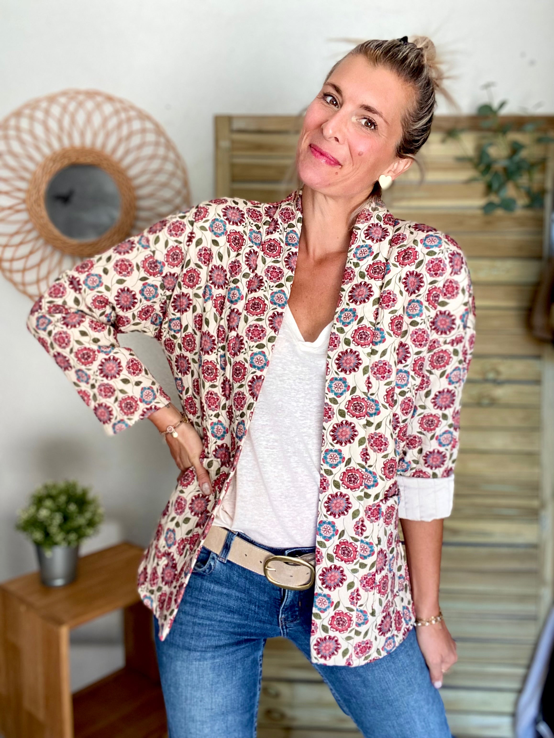 Veste matelassée SUZANNE - imprimé floral rose - taille unique