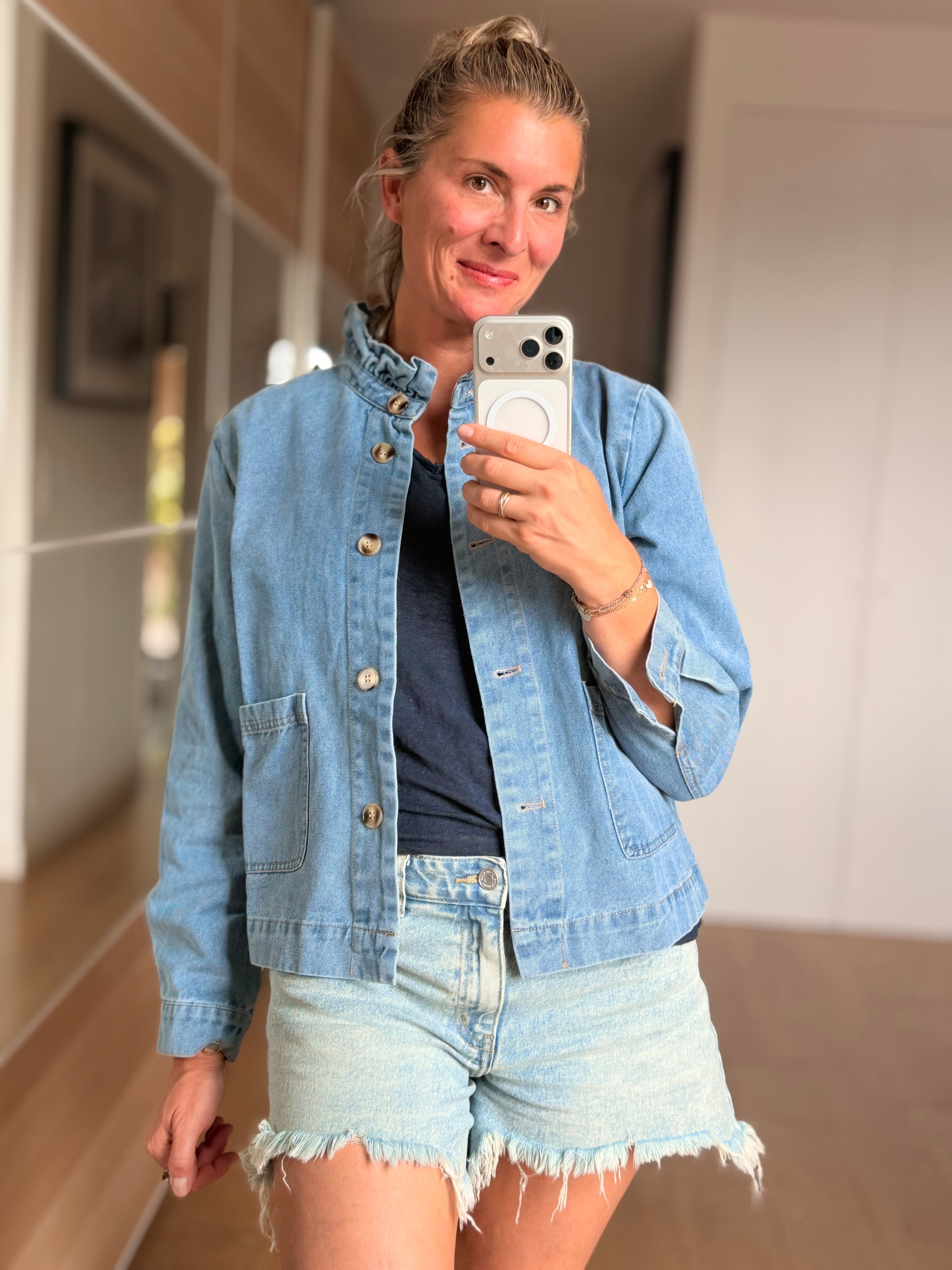 Veste courte légère col volanté JUNON Jean clair