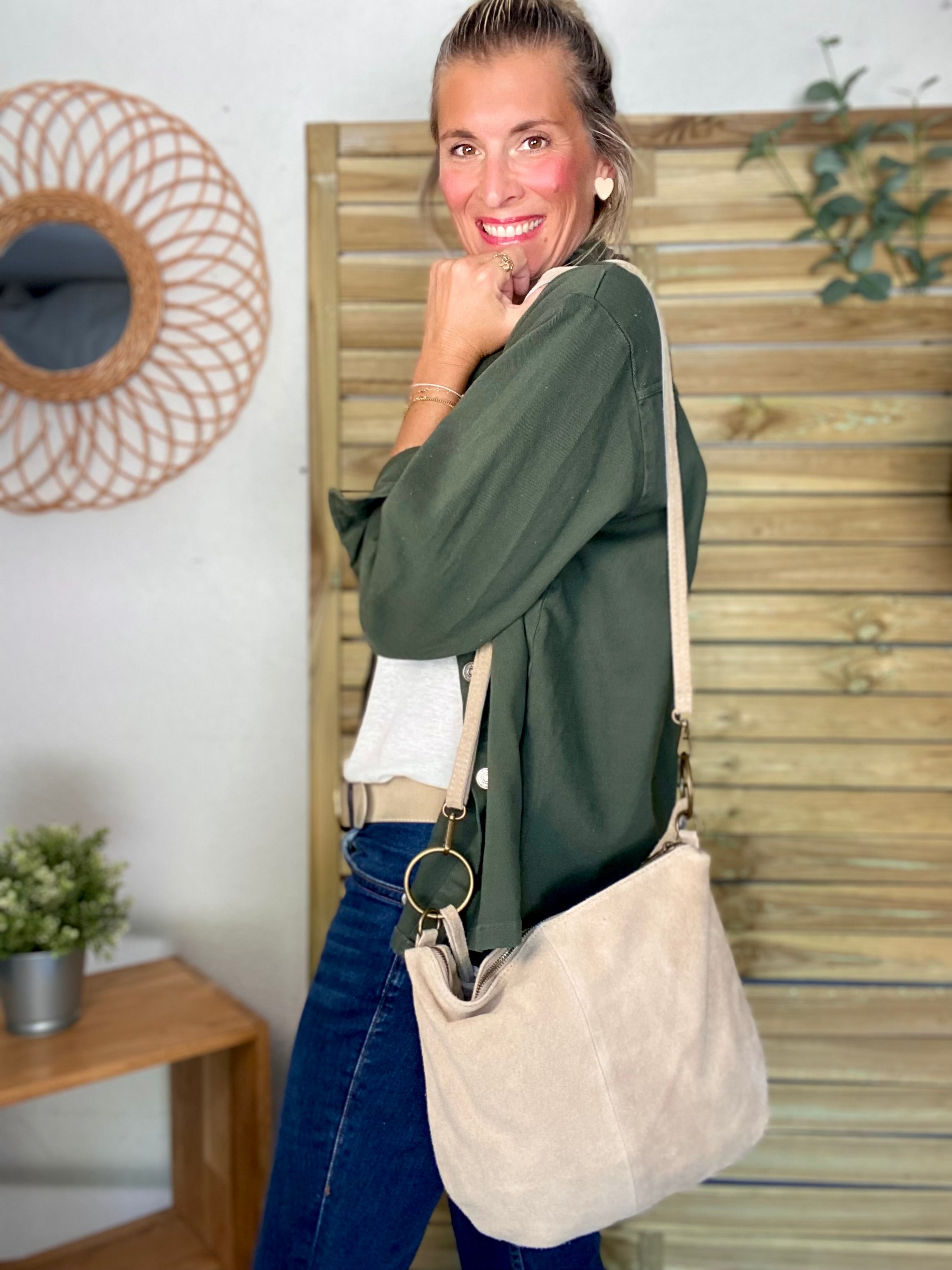 Sac en cuir daim SCOTT - Beige